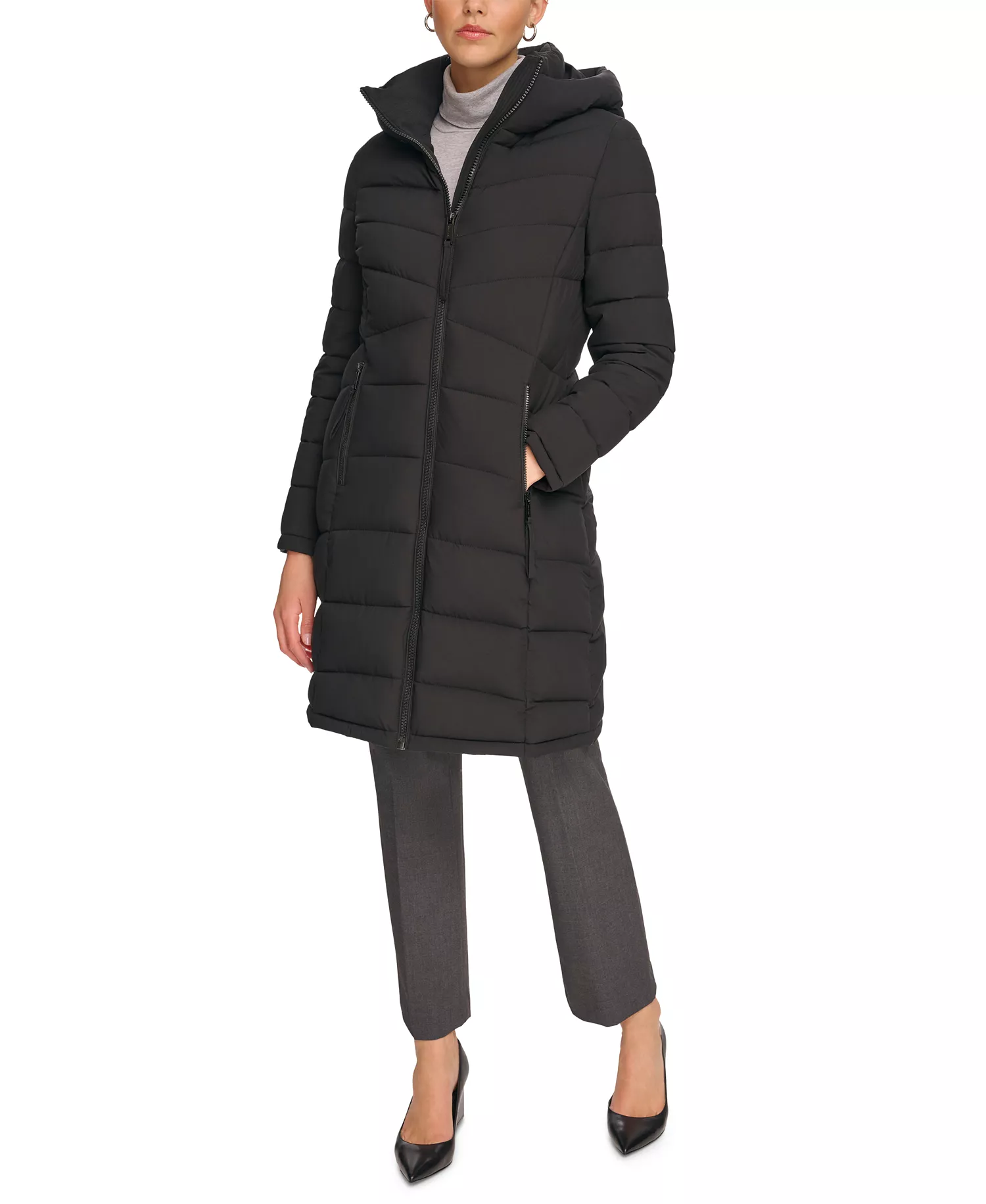 Women's Hooded Stretch Puffer Coat, Created for Macy's - Black - XS