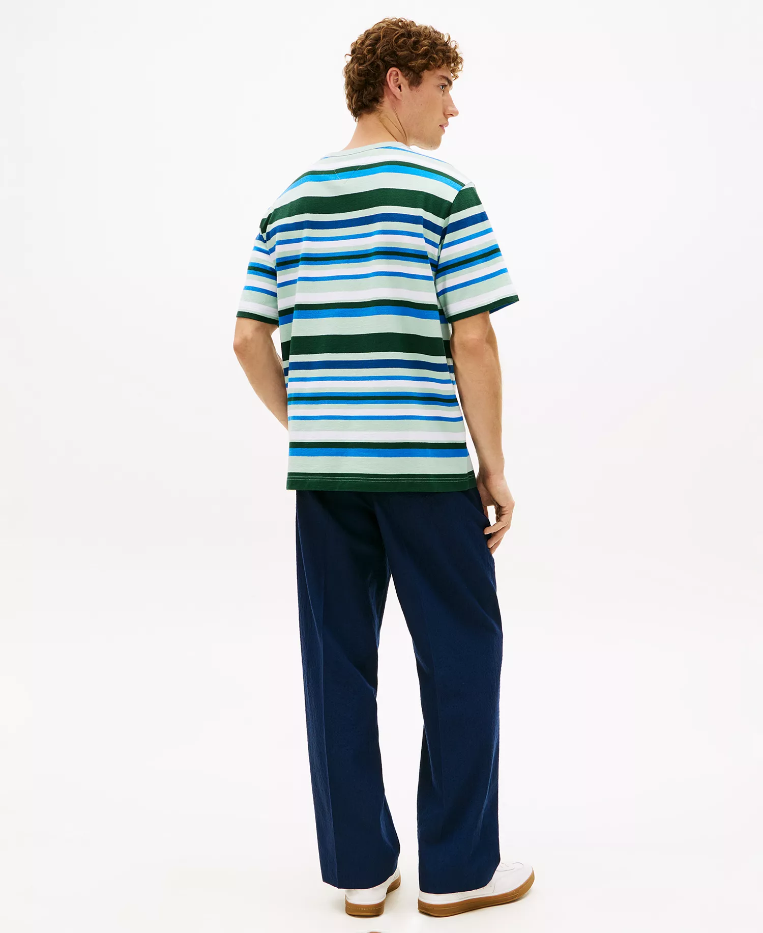 Men's Multi Stripe Crepe T-Shirt - Crushed Mint Multi Stripe - L