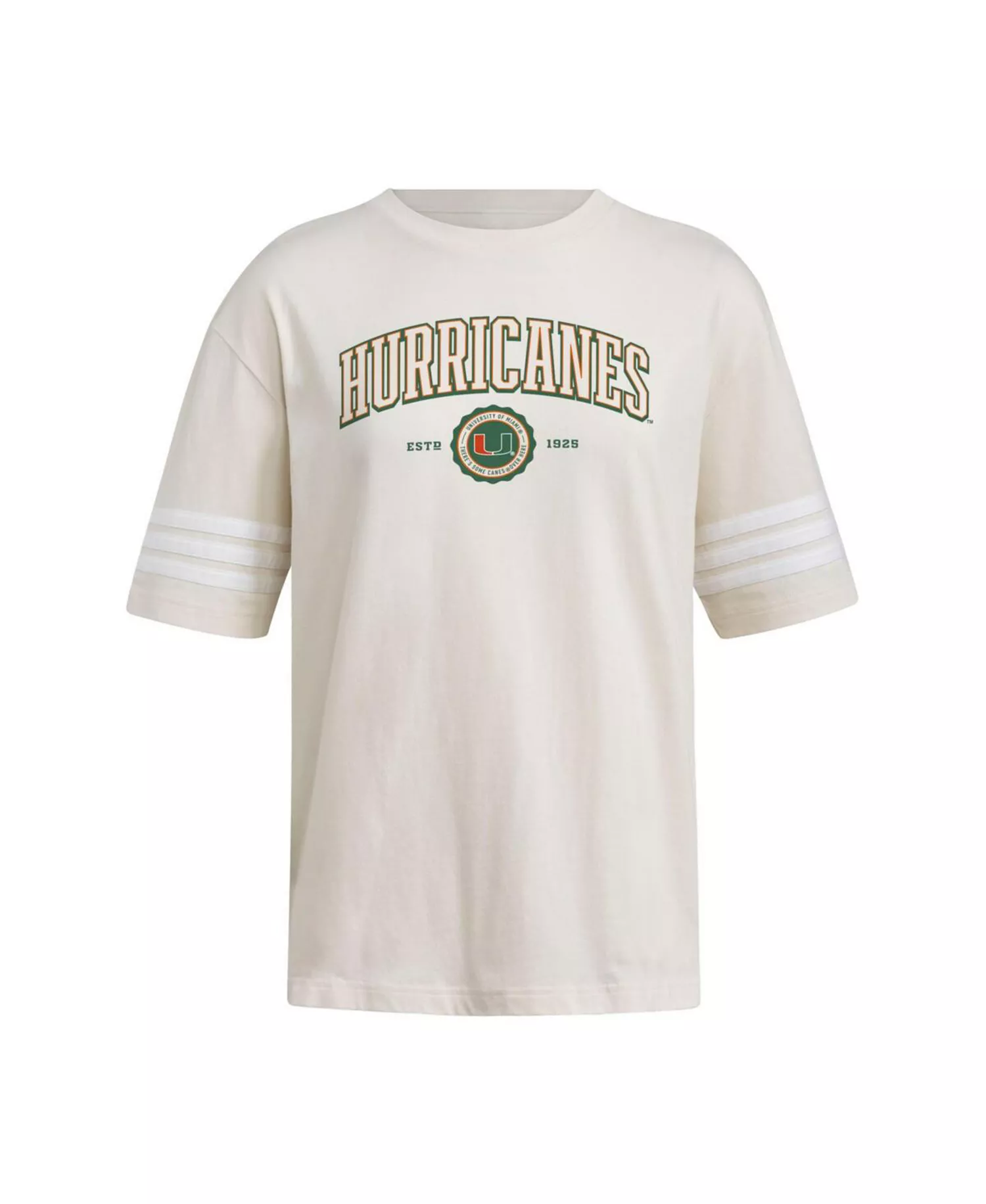 Women's Cream Miami Hurricanes Fashion Three-Stripes Oversized T-Shirt - Cream - 2XL