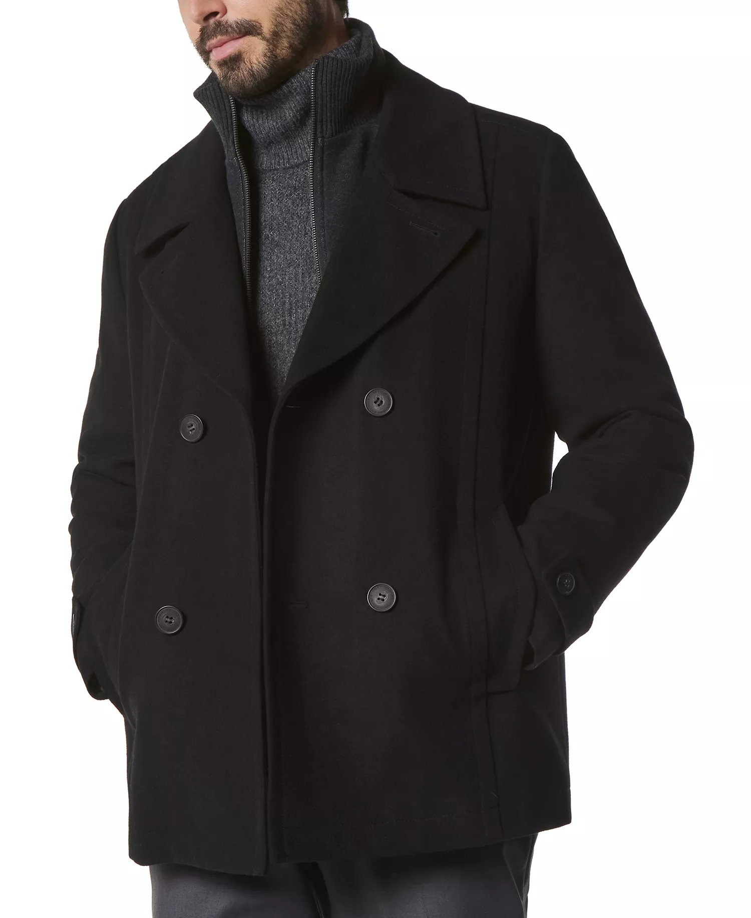 Men's Danton Peacoat with Inset Bib - Black - M