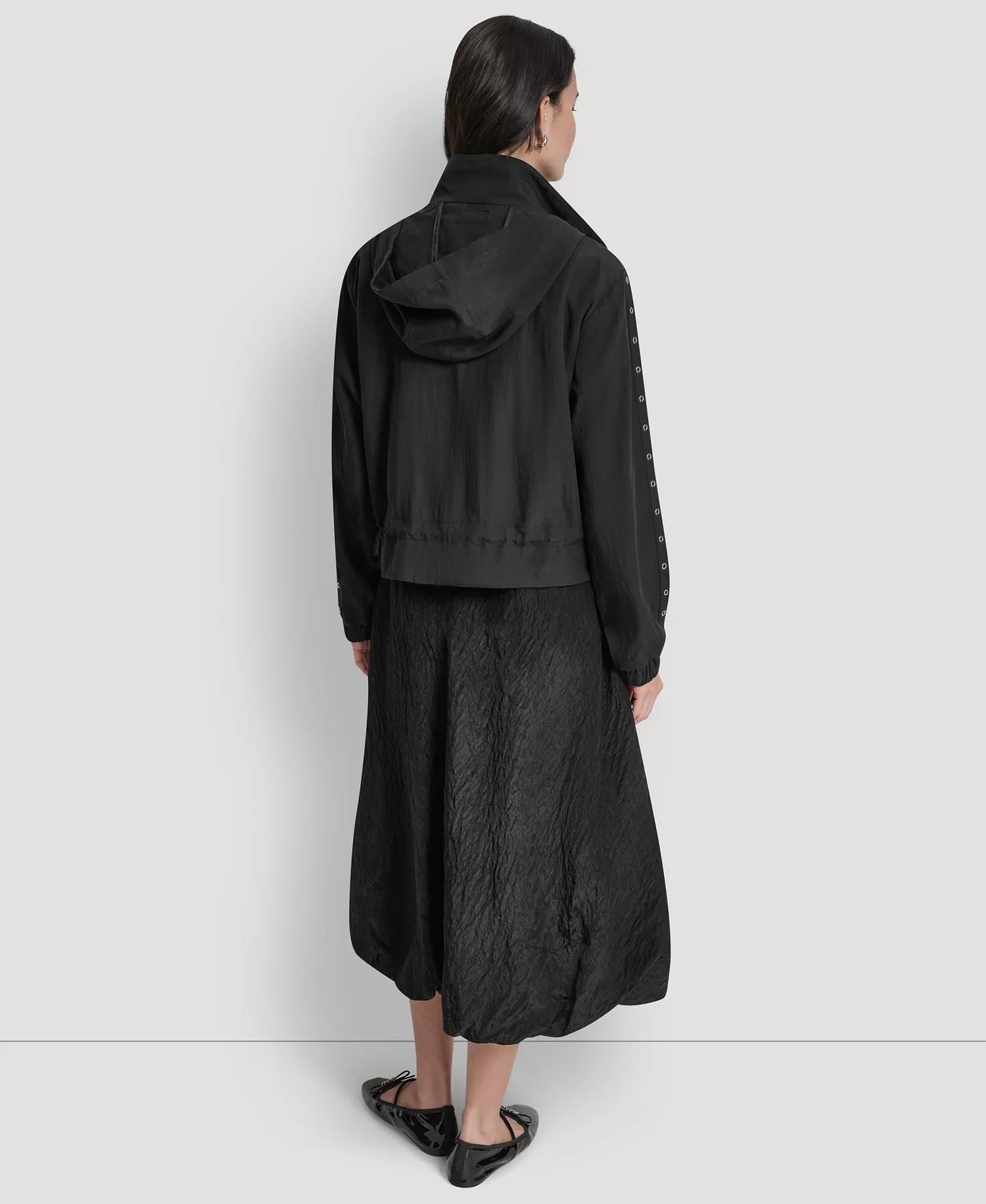 Women's Studded Hooded Anorak Jacket - Black - L