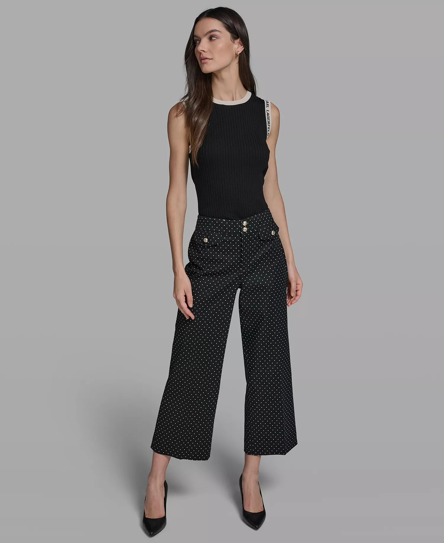 Petite Flap Pocket Ankle Pants - Black/Bisque - 10P