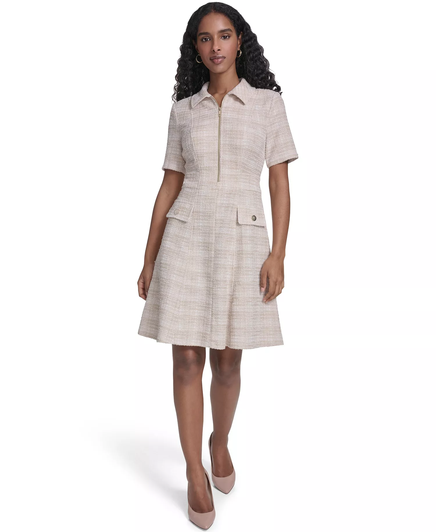 Petite Collared Dress - Khaki/Ivory - 0P