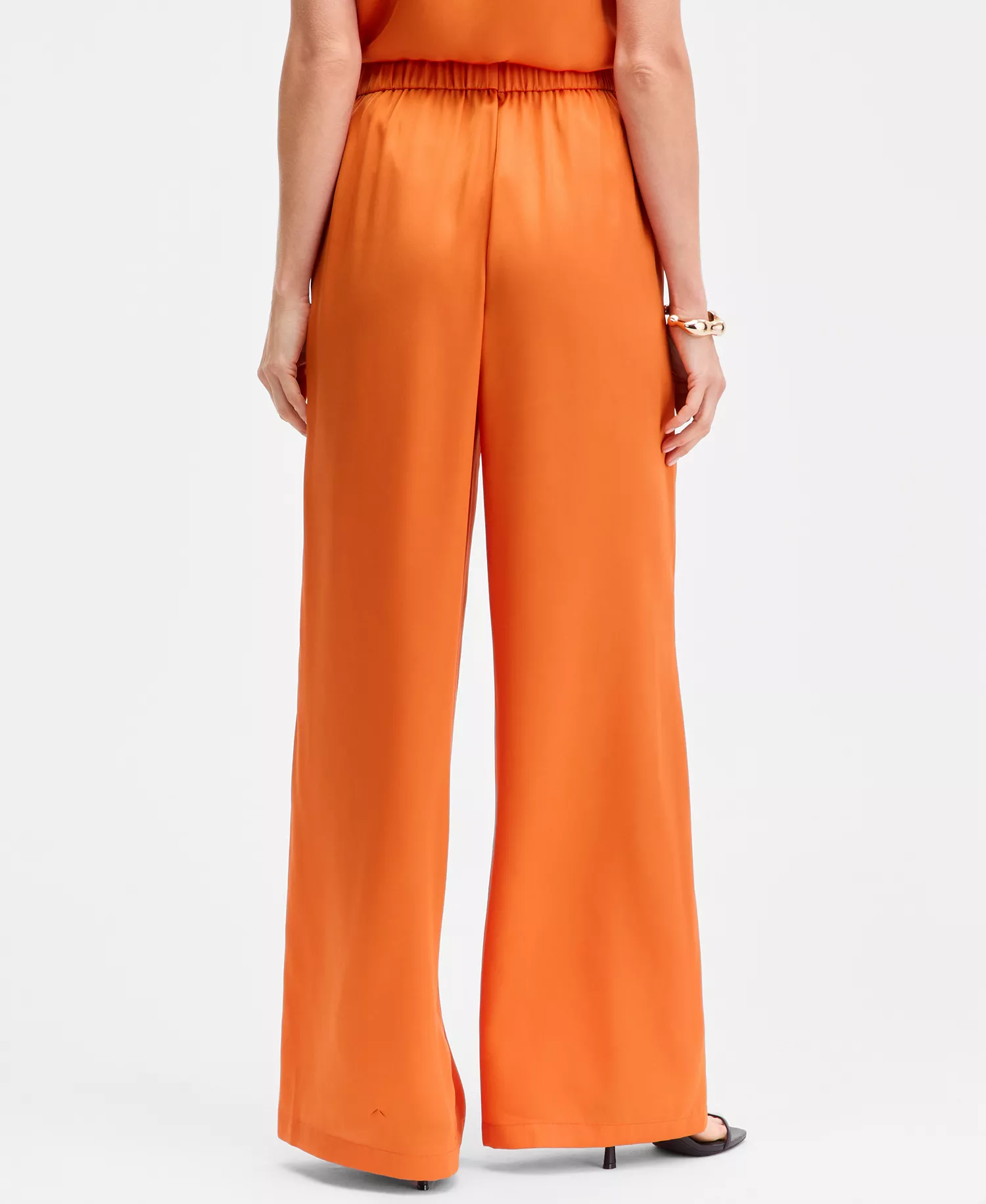 Women's Wide-Leg Satin Pants, Exclusively at Macy's - Harvest Orange - L