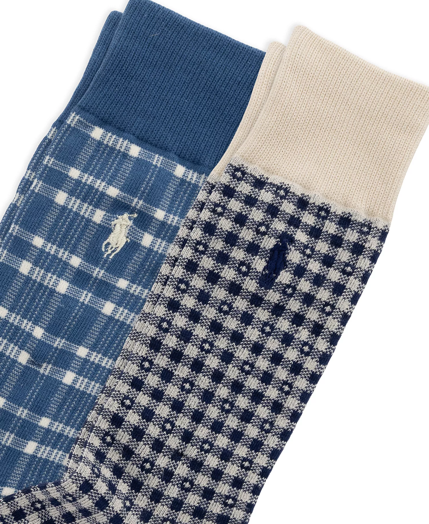 Men's Polo Novelty Plaid Crew Socks, 2-Pack - Blue/Beige - 10-13