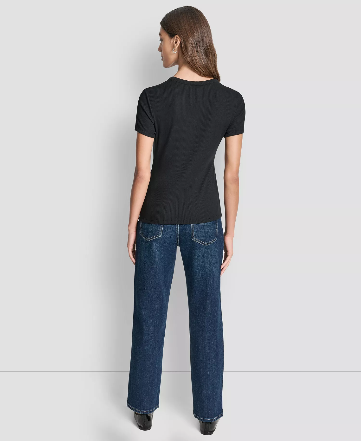 Petite Crew Neck Short-Sleeve T-Shirt - Black - PL