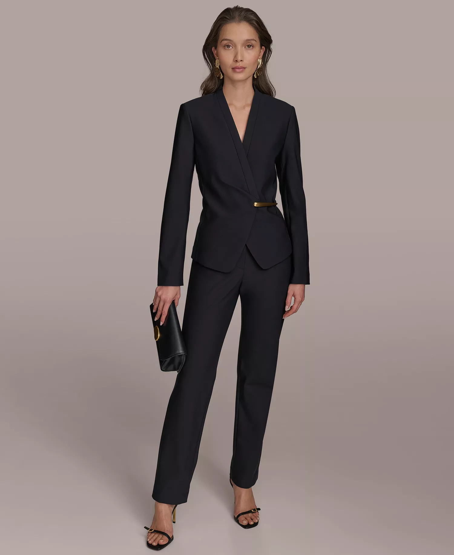 Women's Collarless Wrap Jacket - Black - 10