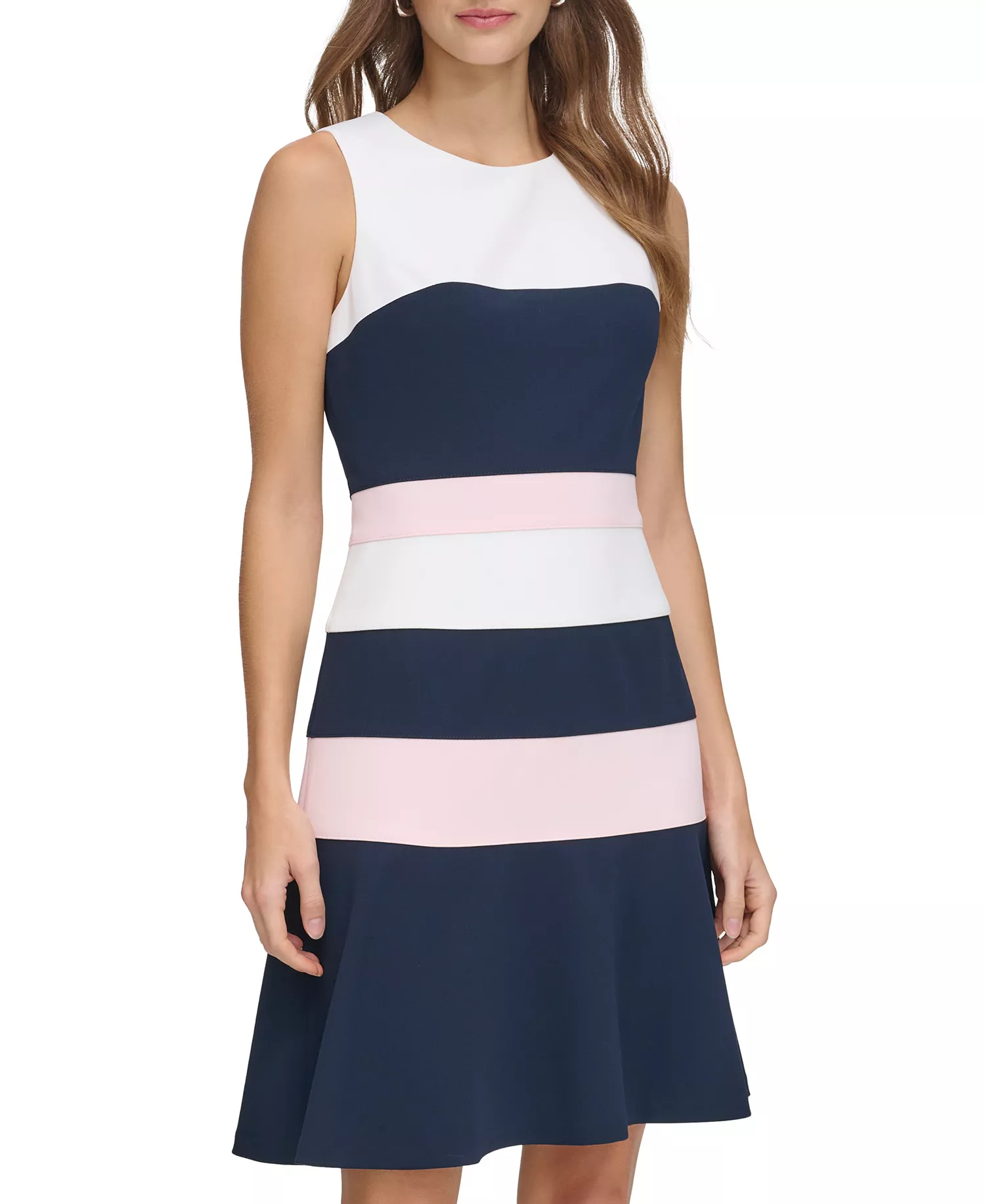 Women's Colorblocked Scuba Crepe Sleeveless Dress - Ivory/Sky Captain/Pink - 10