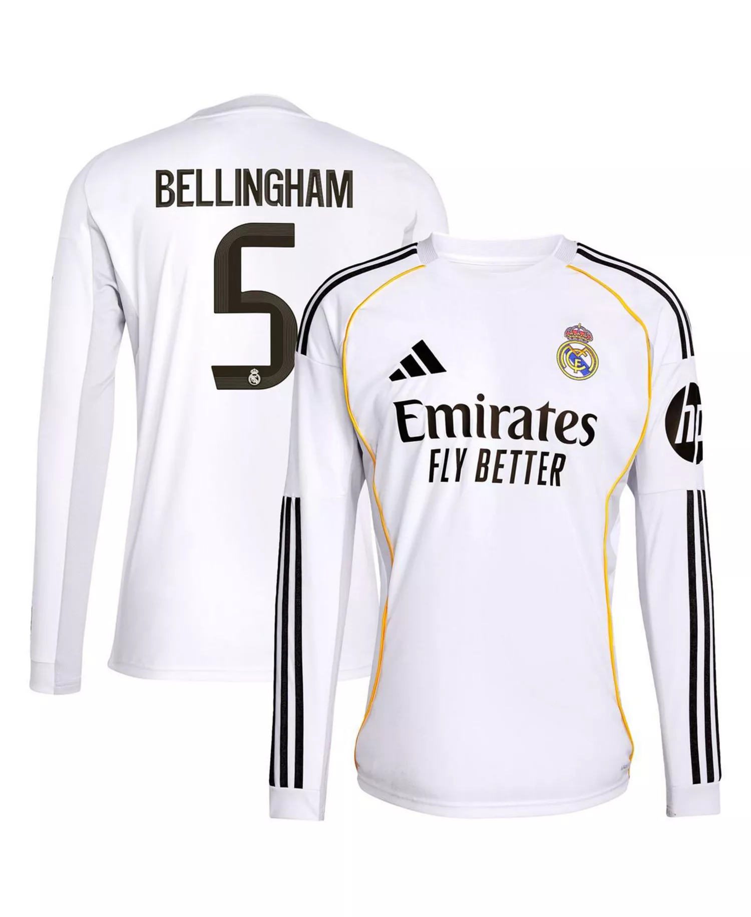 Men's Jude Bellingham White Real Madrid 2025/26 Home Replica Long Sleeve Jersey - White - 2XL