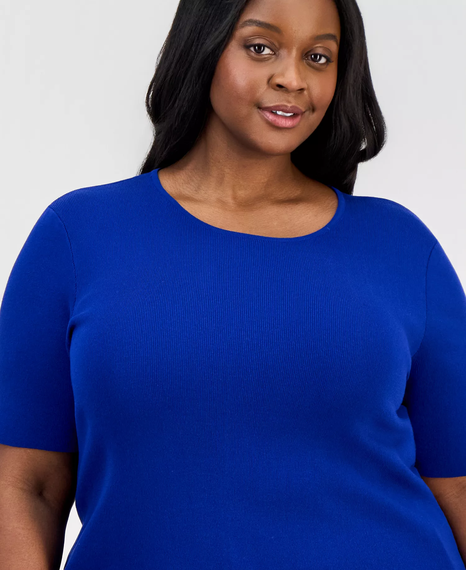 Plus Size Elbow-Sleeve Sweater T-Shirt - Cobalt - 1X