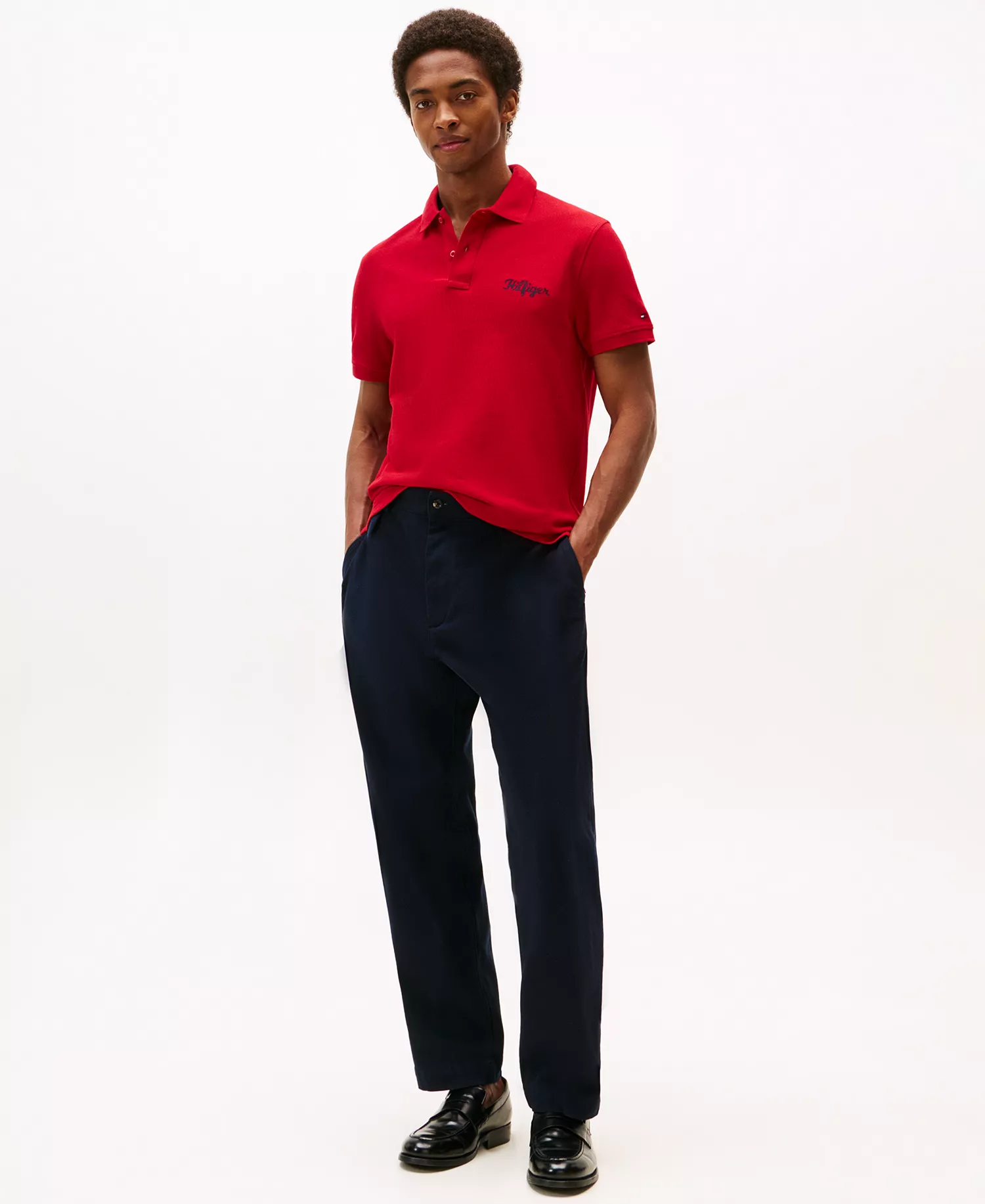 Men's Regular-Fit Logo Script Embroidery Polo Shirt - Medium Red - L