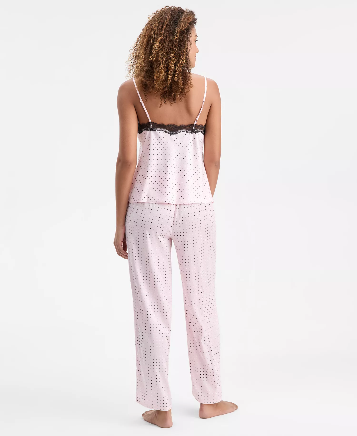 Women's Stretch Satin Lace-Trim Top & Pajama Pants Set, Created for Macy's - Camila Polka Dot - 2XL