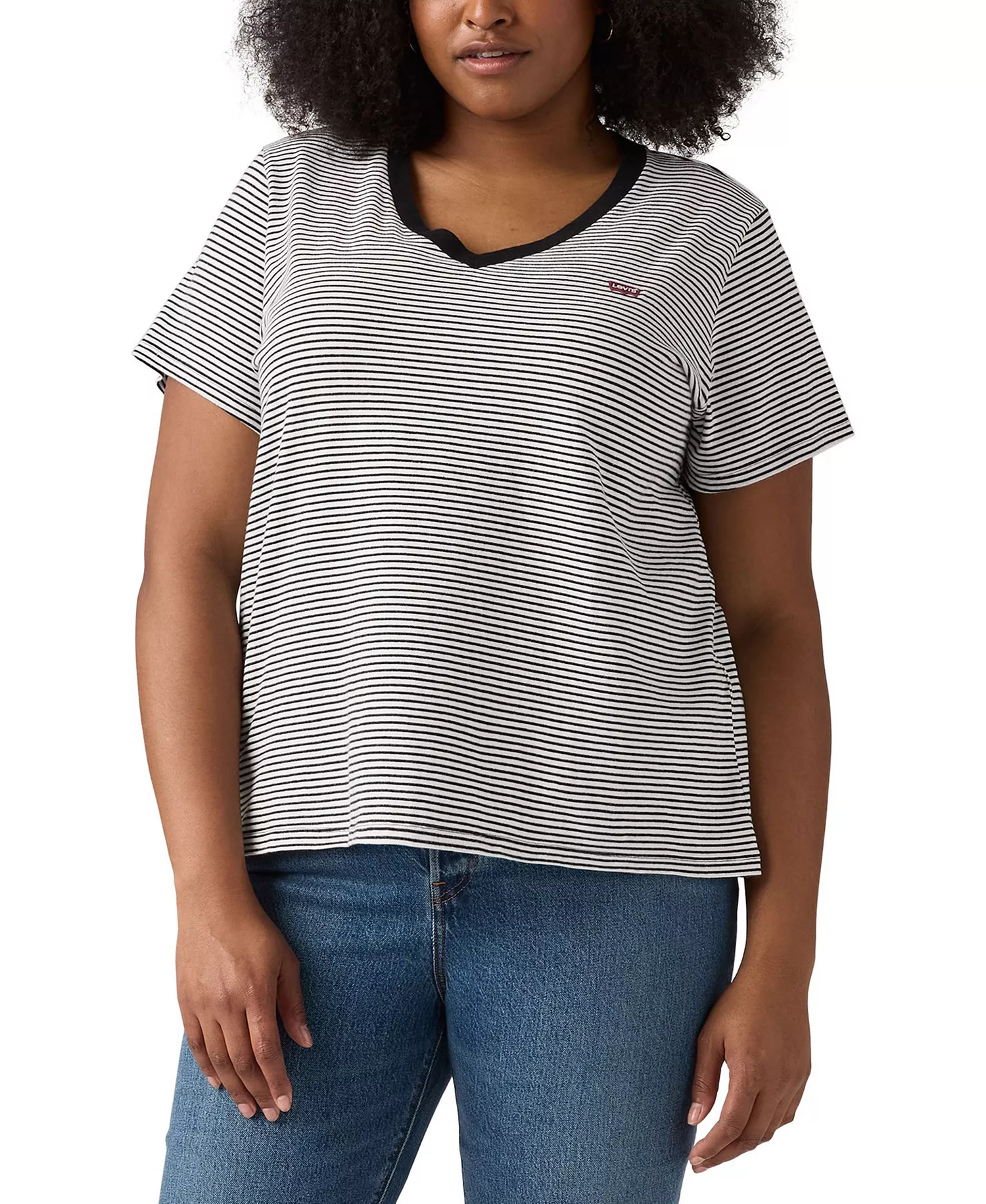 Plus Size Cotton Perfect V-Neck Tees - Black Stripe - 1X