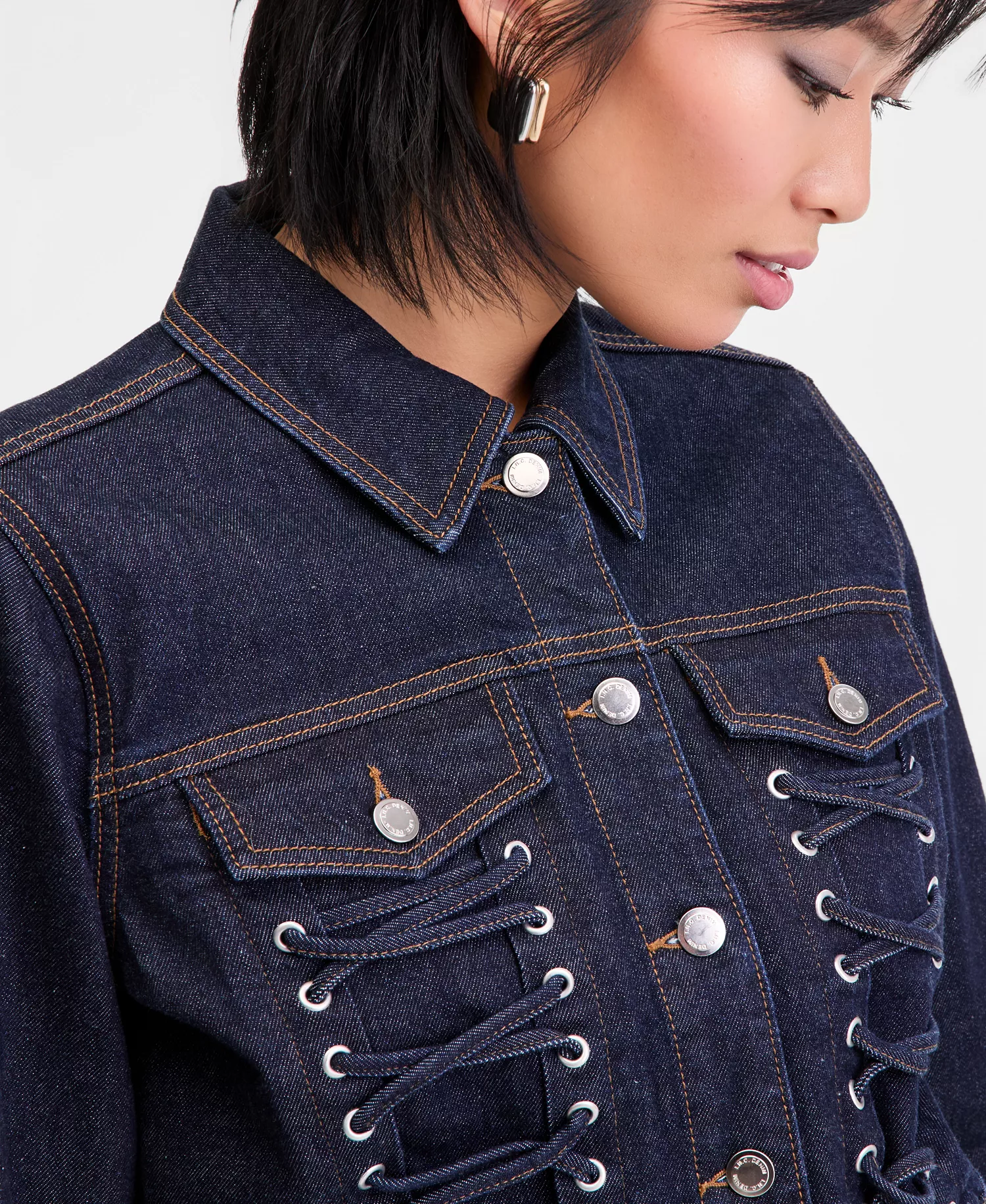 Women's Cropped Lace-Up Denim Jacket, Macy's Exclusive - Hudson Wash - L