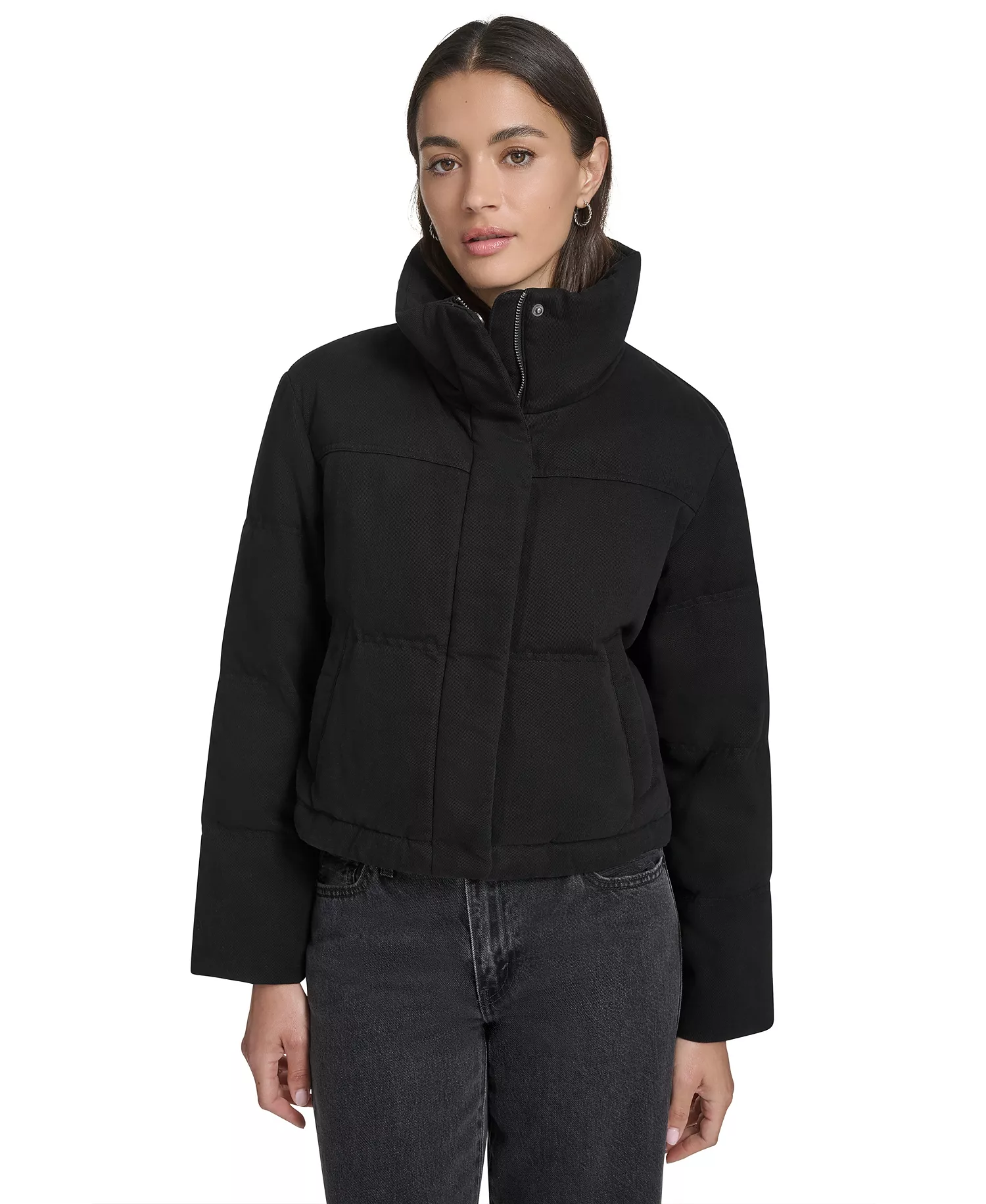 Women's Regular Cropped Cotton Puffer Jacket - Black - L