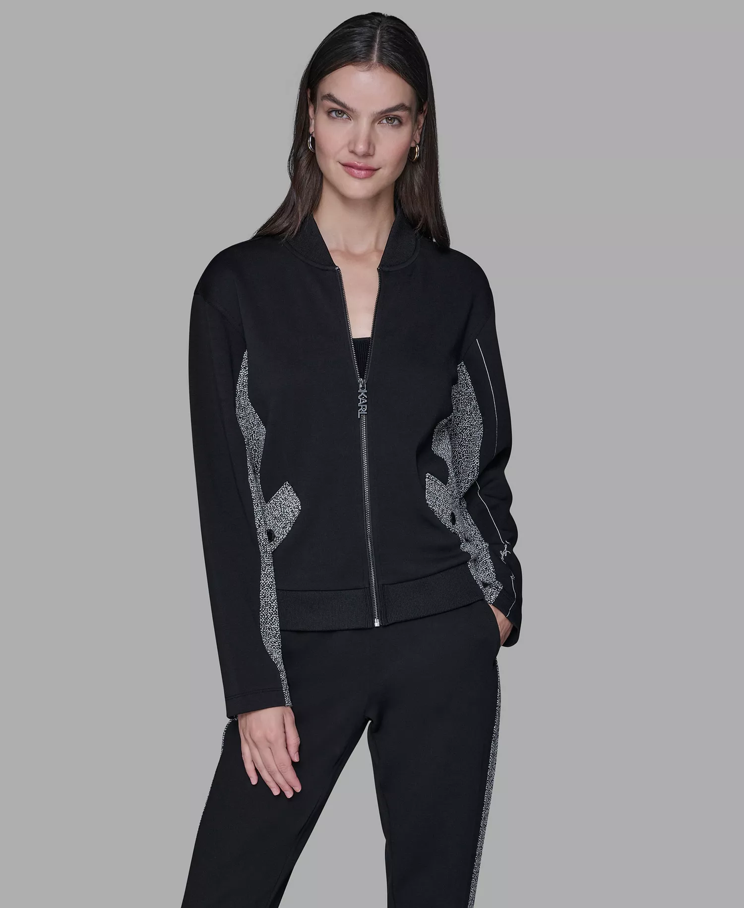 Women's Front Zip Bomber Jacket - Black - L