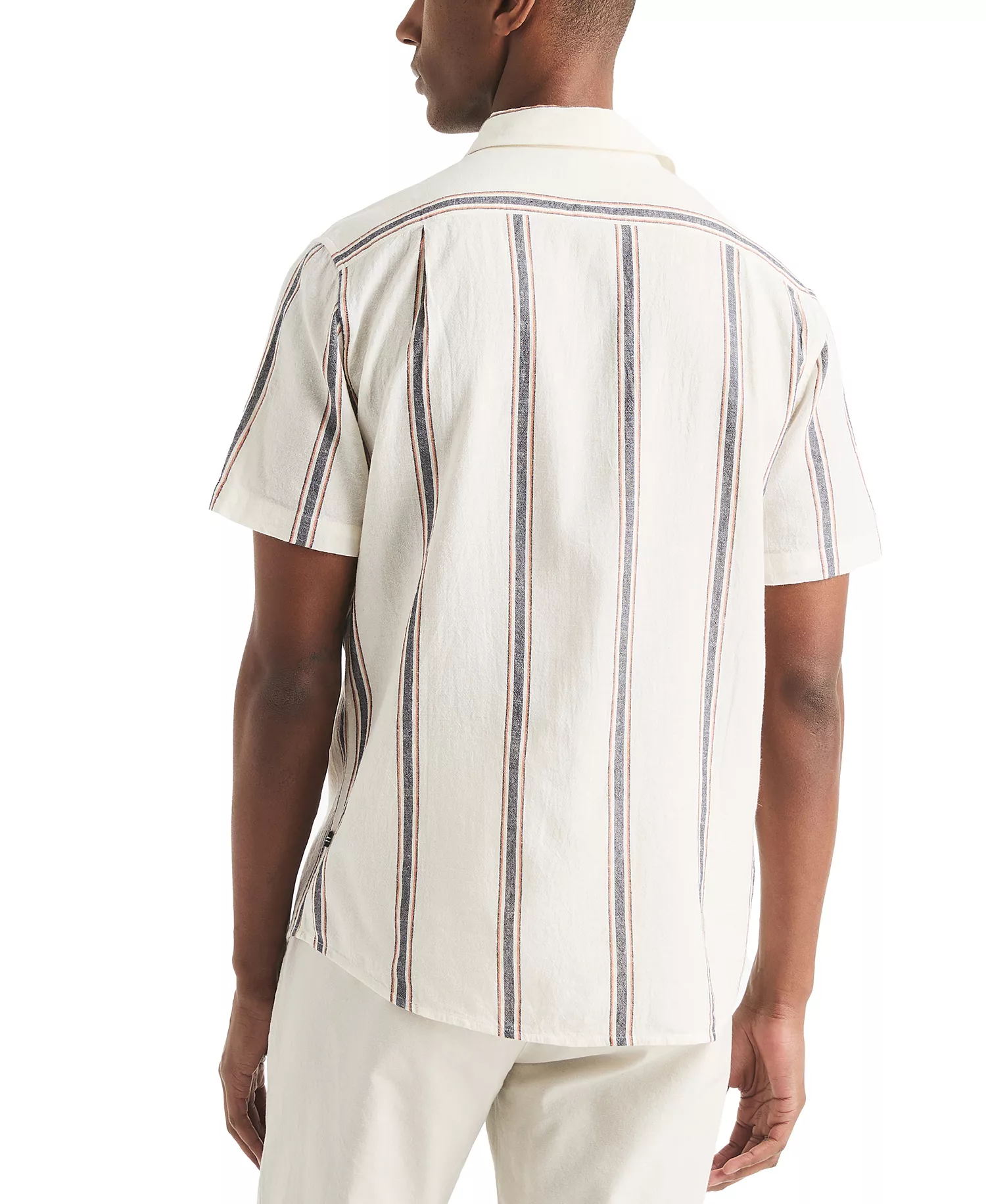 Men's Short Sleeve Striped Button-Down Shirt - Sail White - L