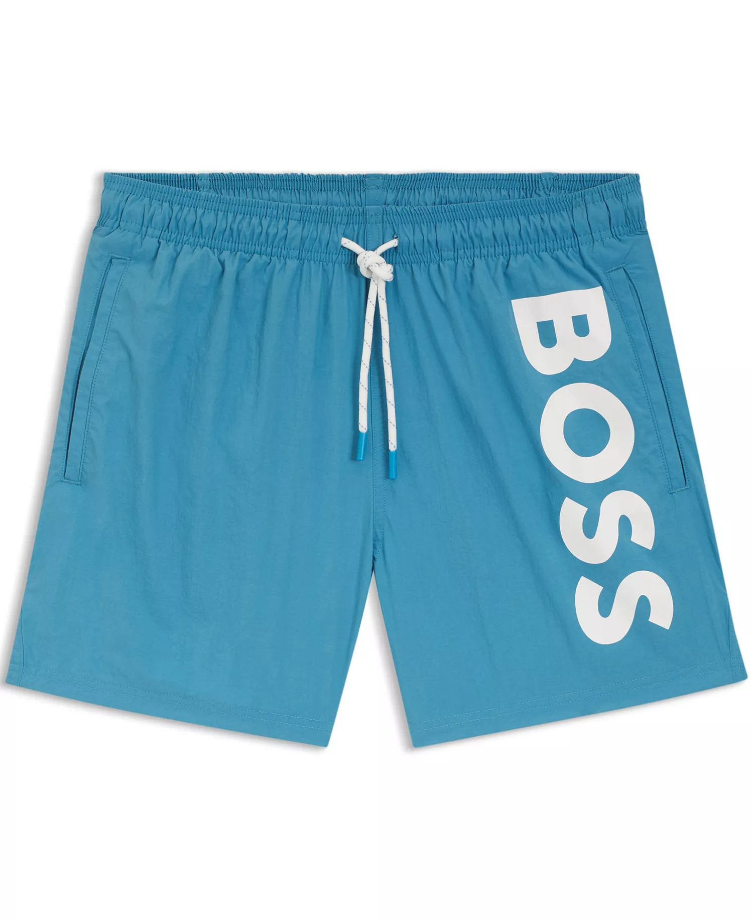 Men's Quick-Dry Vertical Logo Print Swim Shorts - Aqua - 2XL