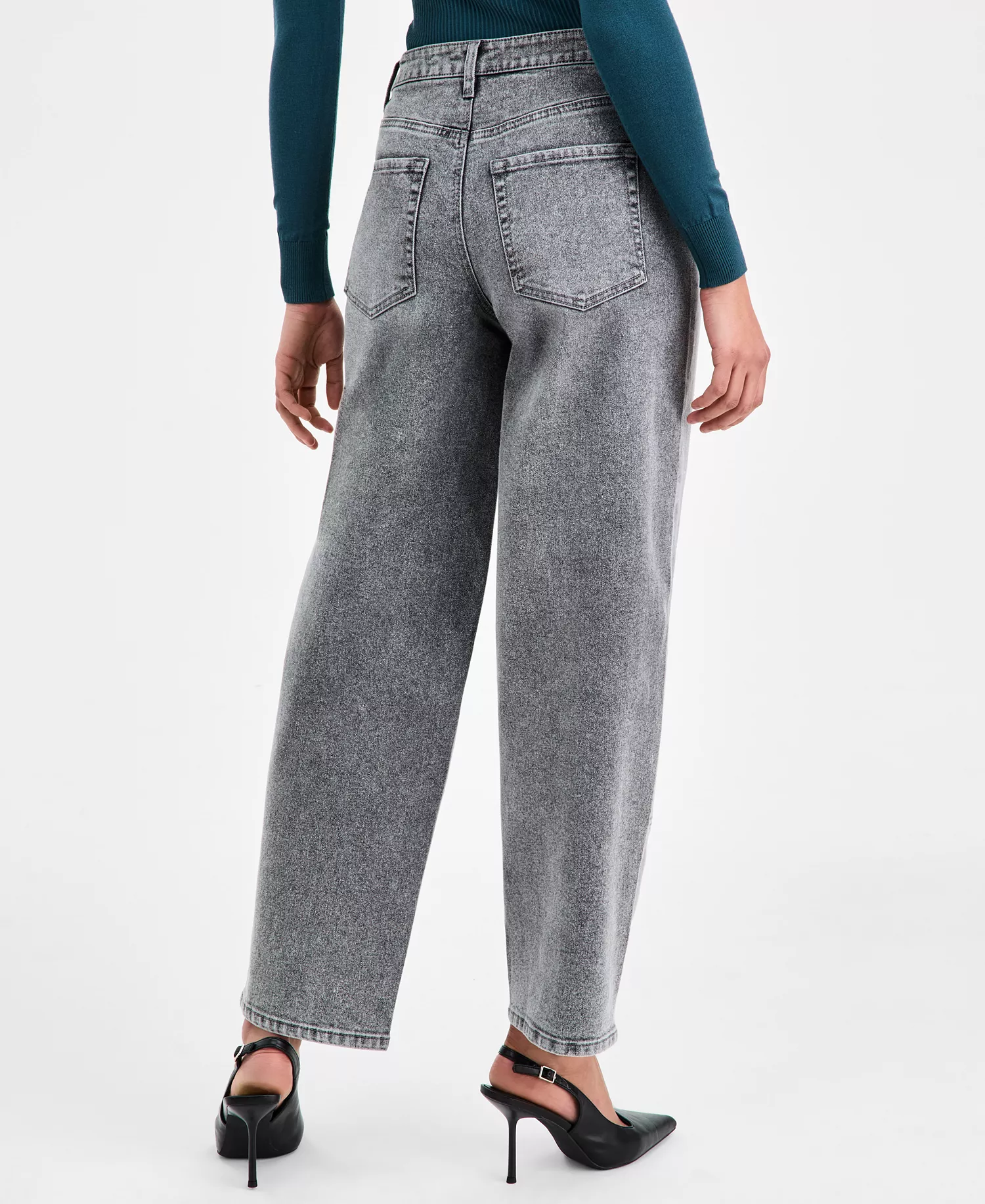 Women's Rhinestone Embellished Barrel-Leg Jeans, Macy's Exclusive - Gray Wash - 0