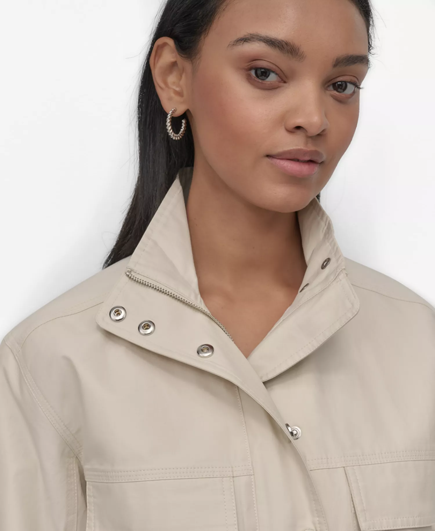 Women's Coated Water Resistant Cropped Utility Jacket - Light City Khaki - L