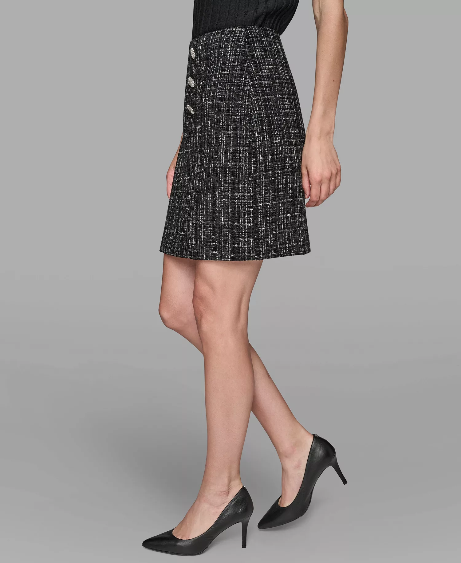 Women's Novelty Button Detail Mini Skirt - Black Multi - 12