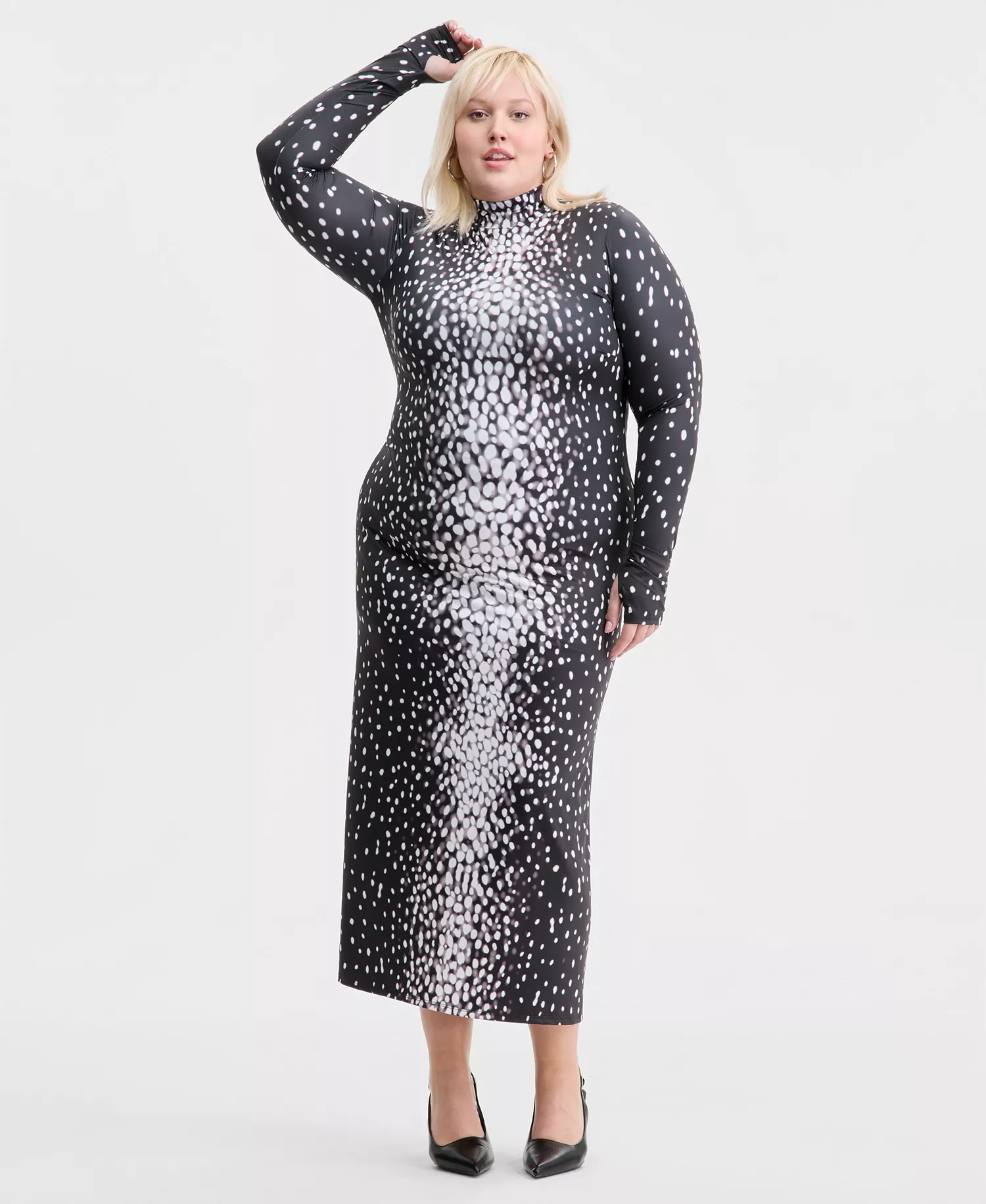 Trendy Plus Size Printed Mock-Neck Midi Dress, Macy's Exclusive - White - 0X