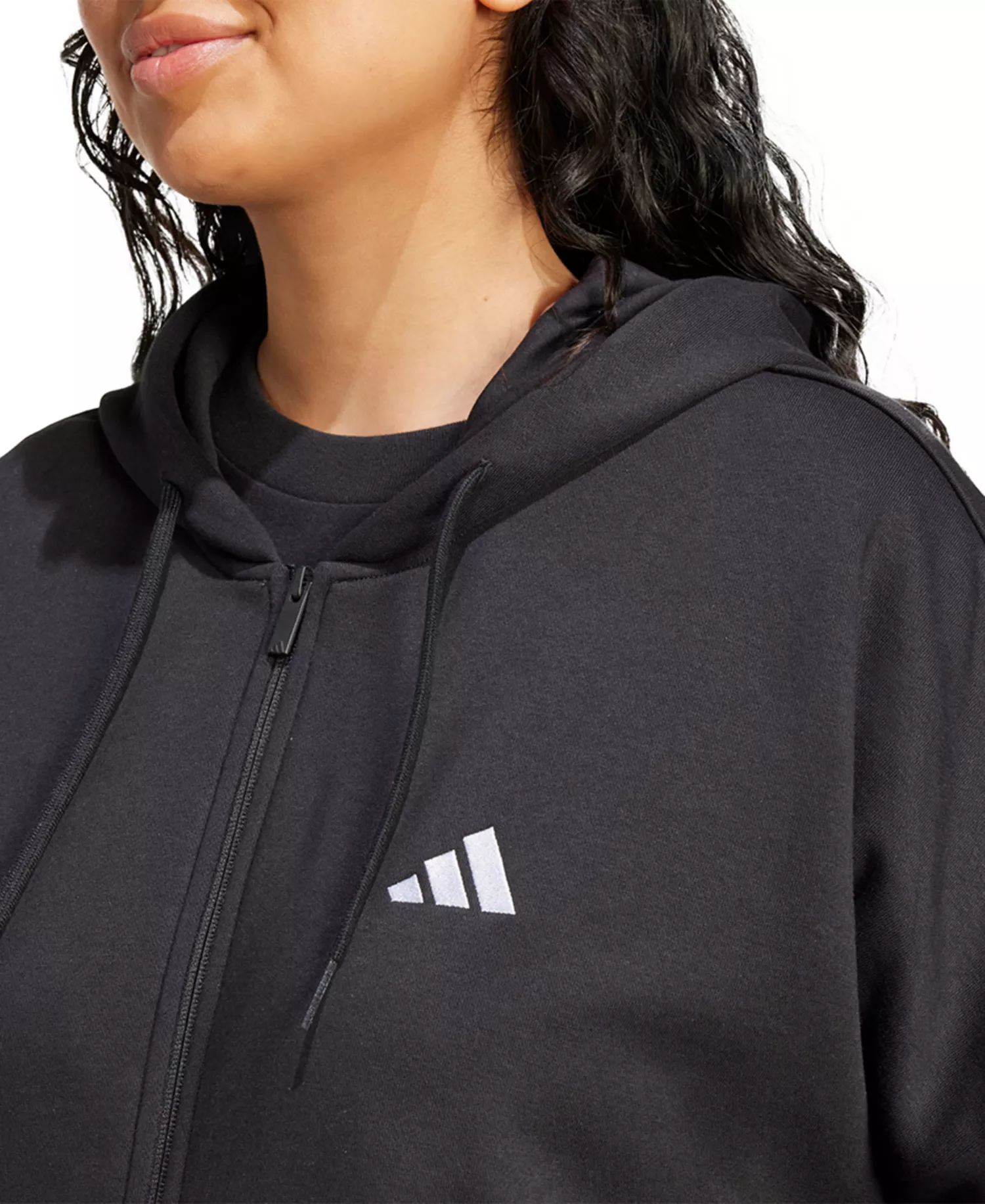 Plus Size Essentials 3-Stripes Full-Zip Fleece Hoodie - Black - 1X