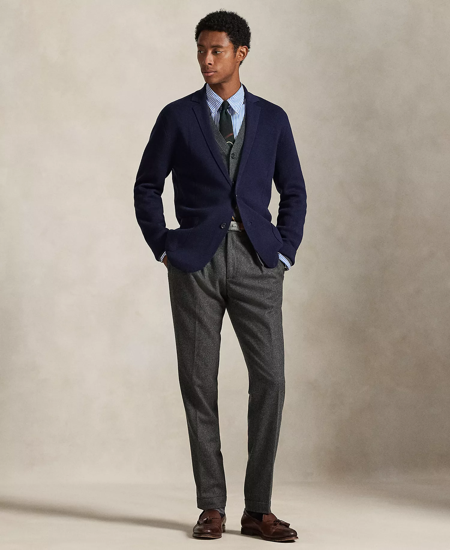 Men's Merino Long Sleeve Blazer Cardigan - Hunter Navy - L