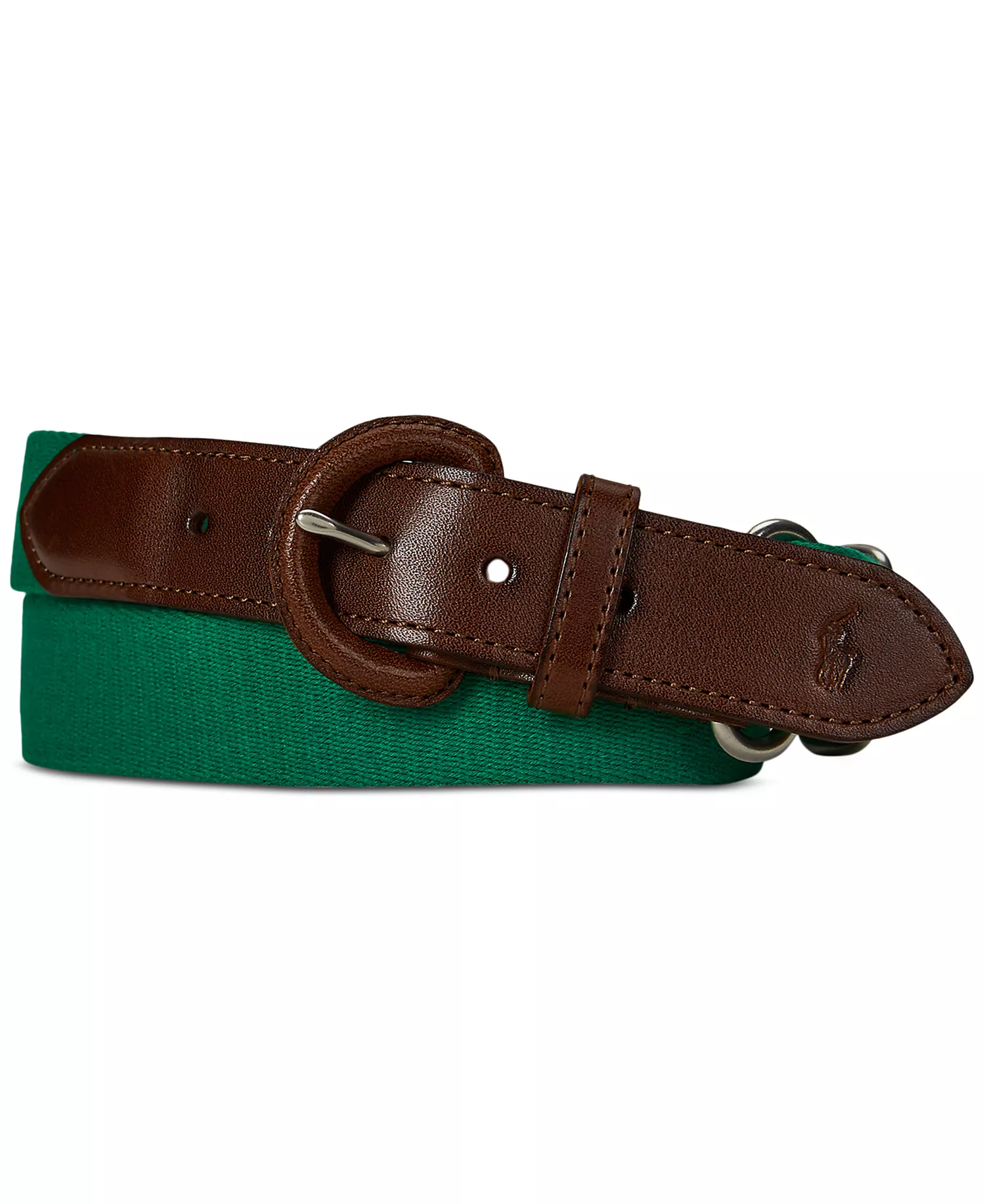 Men's Webbed Cotton & Leather Belt - Hillside Green - L