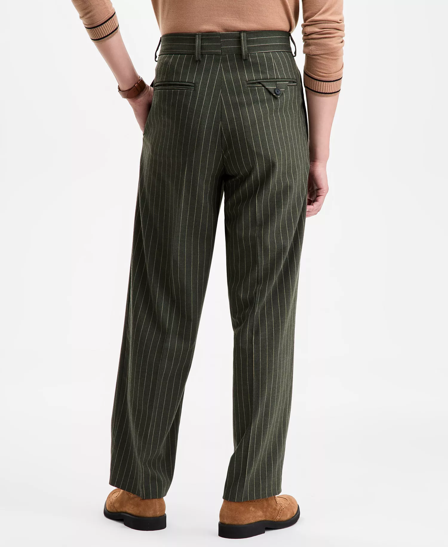 Men's Modern-Fit Pleated Pinstripe Suit Pants - Dark Green - 38R