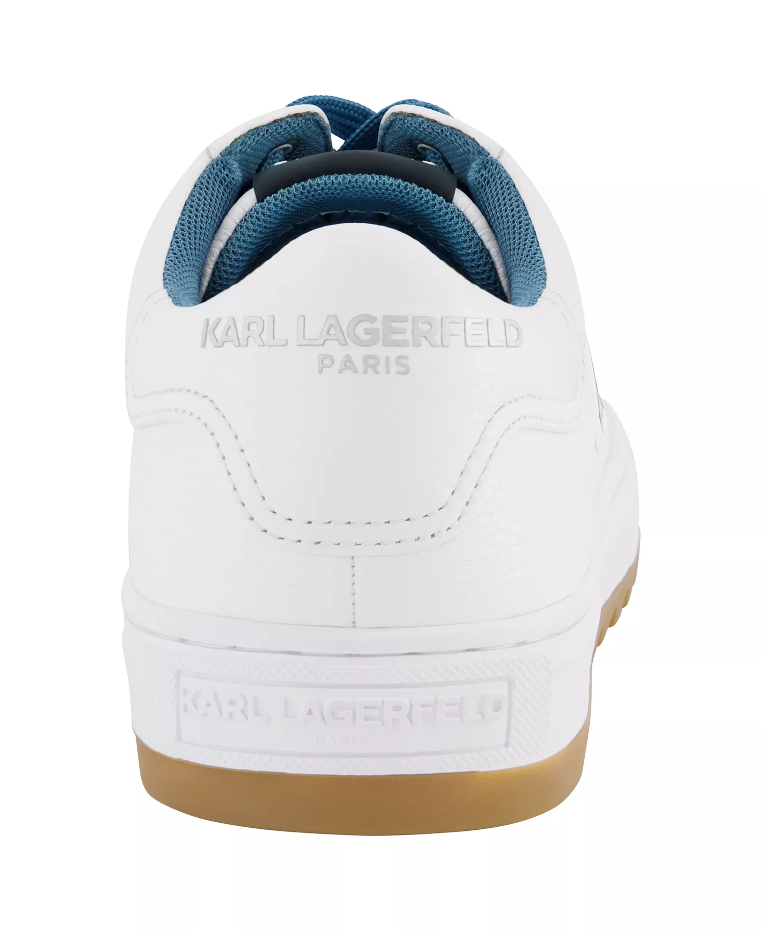 Men's Tumbled Leather Karl Head Patch Sneakers - White, Blue - 10