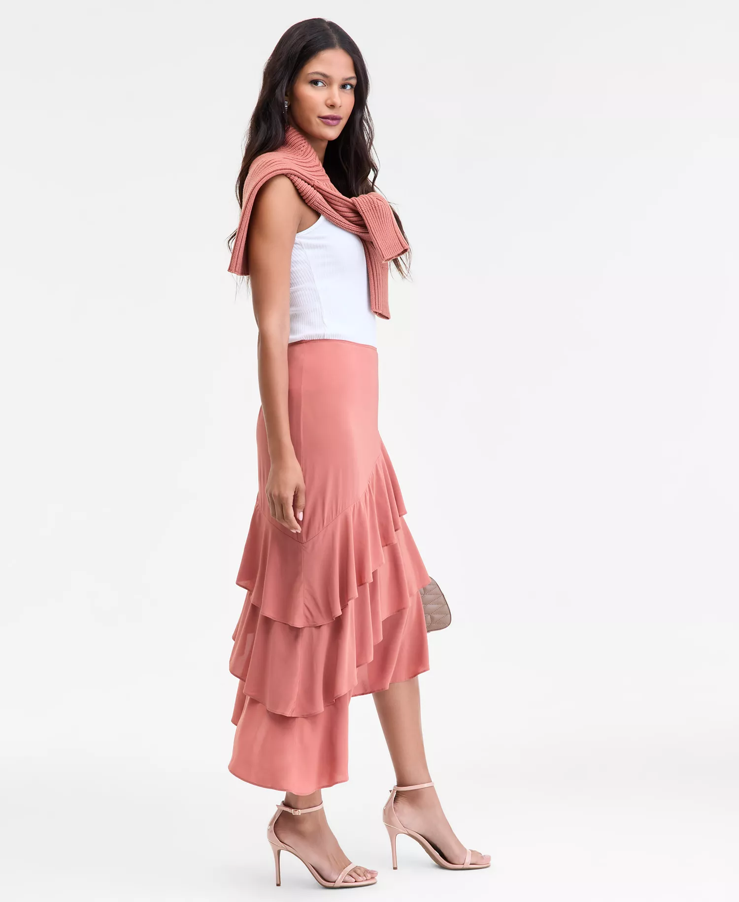 Women's Asymmetrical Ruffle Midi Skirt, Macy's Exclusive - Copper Brown - 0