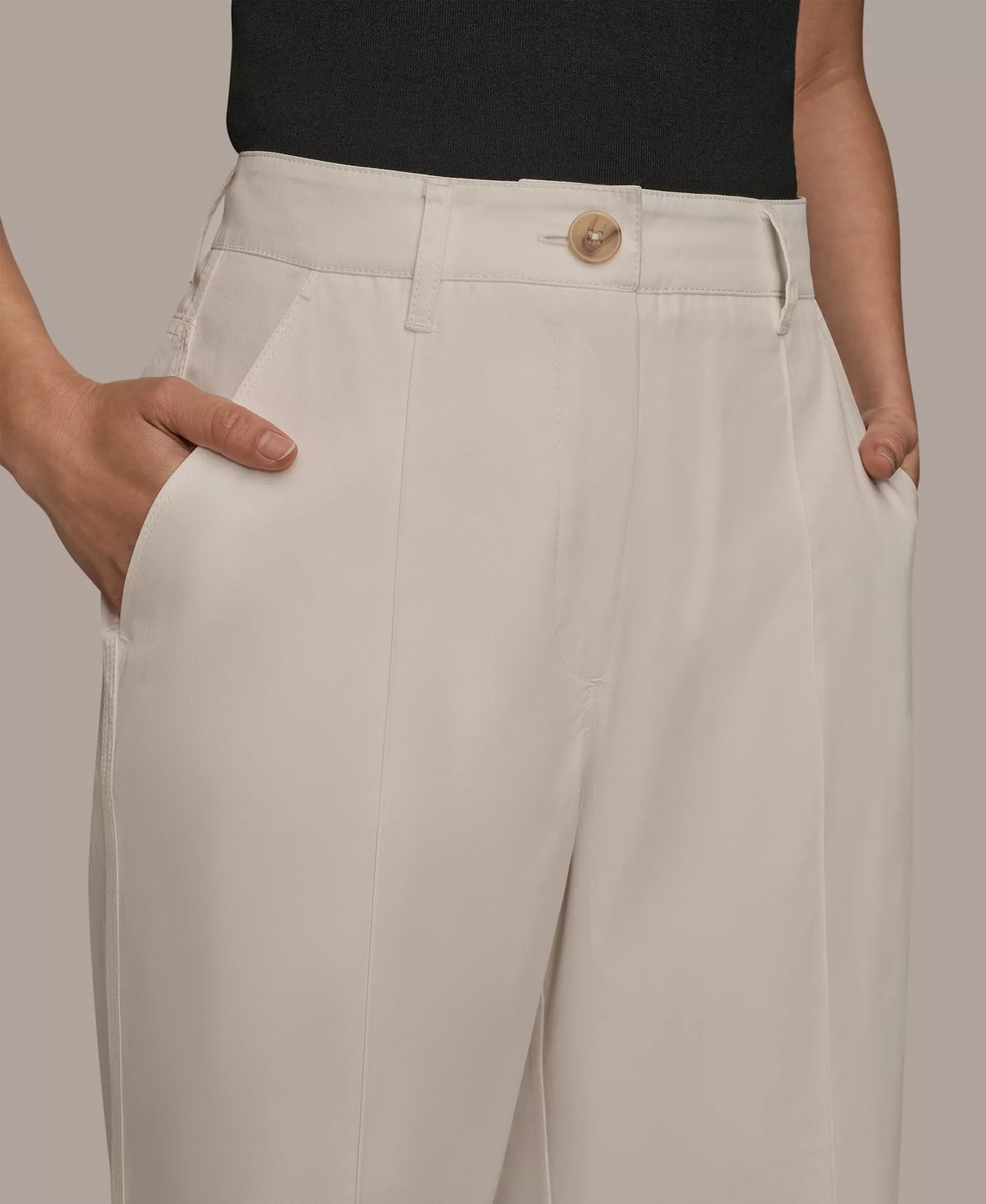 Women's High-Rise Cotton Twill Pintuck Trousers - Cream - 10