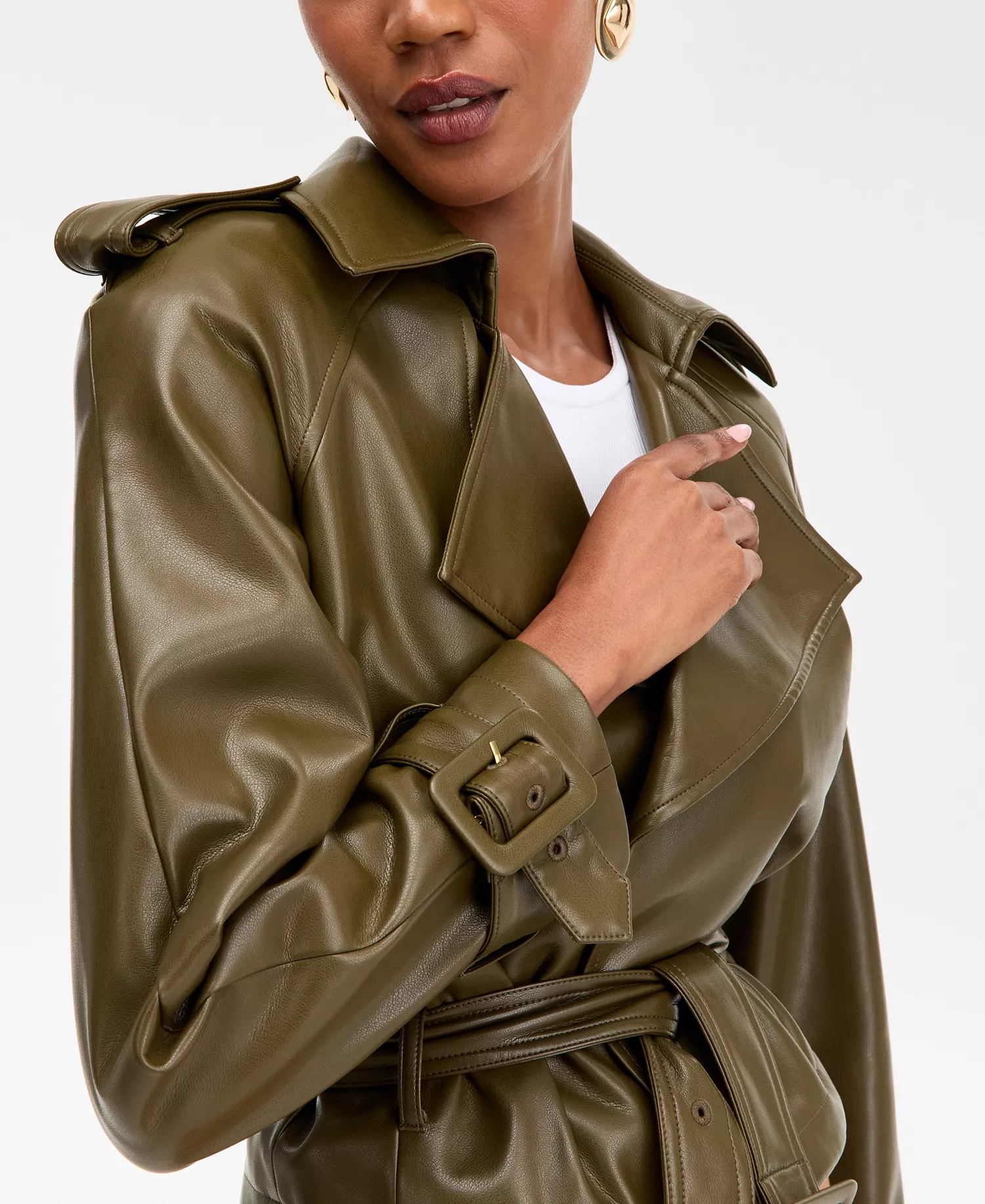 Women's Faux-Leather Biker Jacket, Macy's Exclusive  - Dark Olive - L