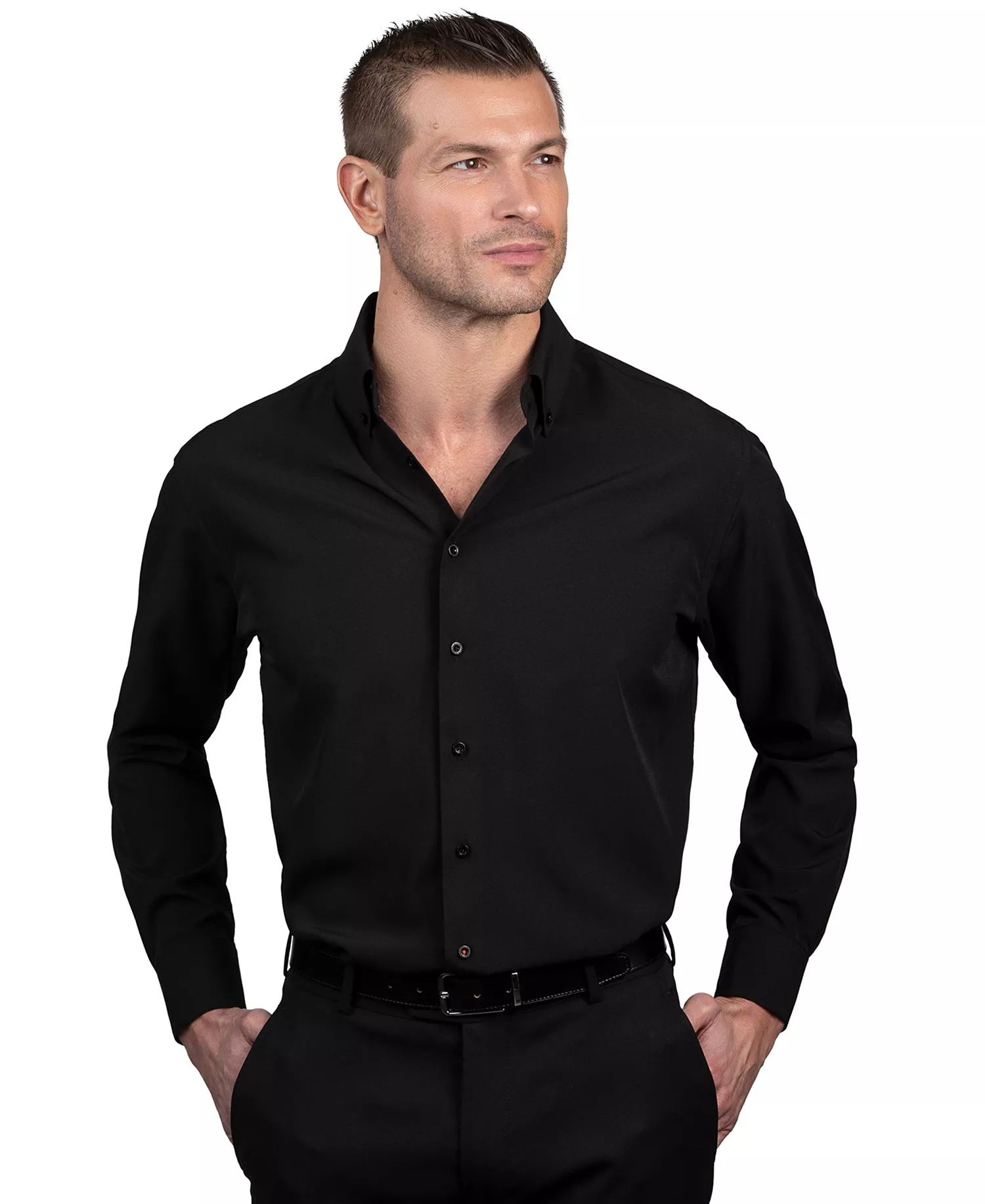 Men's Slim-Fit Supershirt Dress Shirt - Black - 14-14.5 32-33