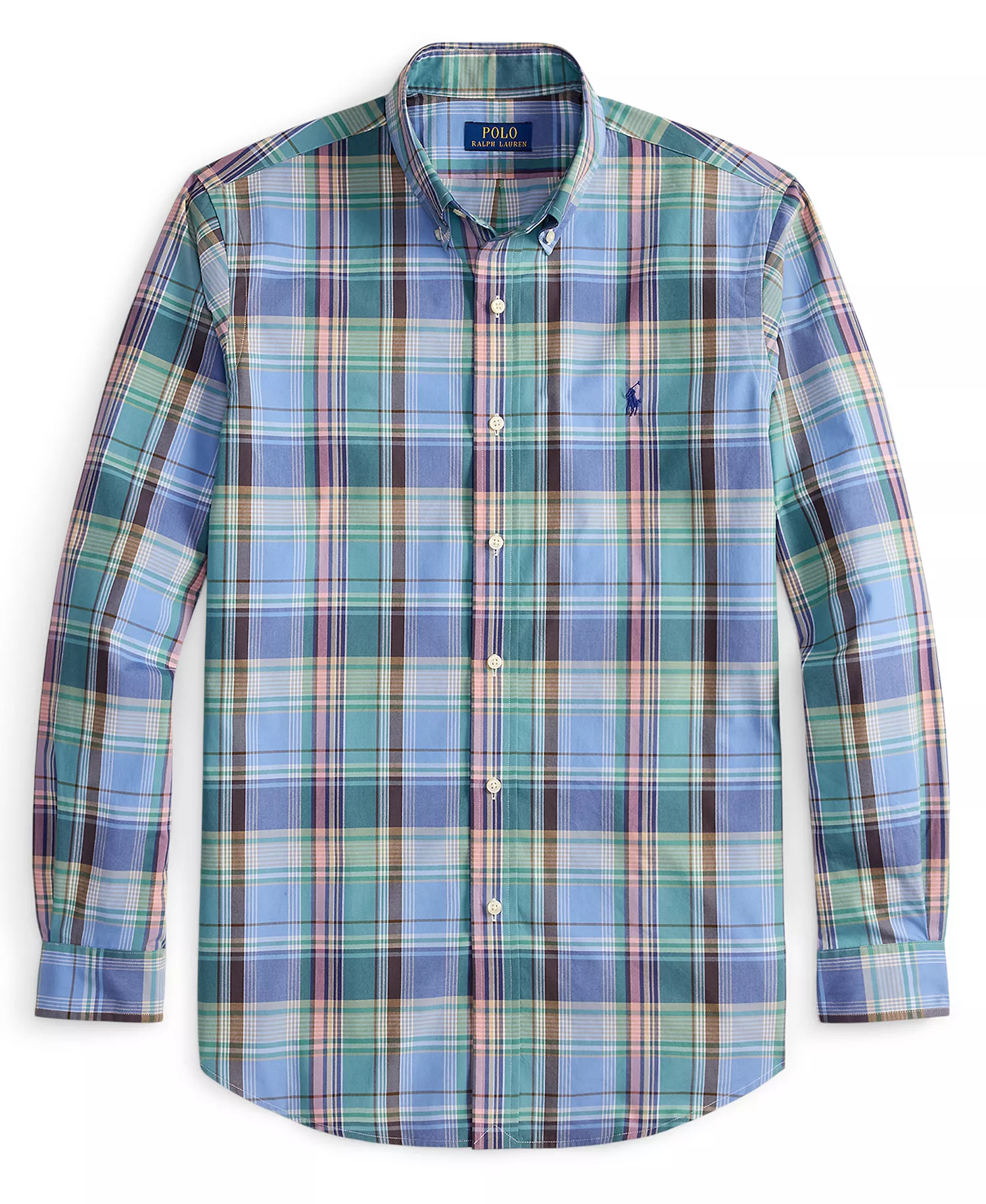 Men's Classic-Fit Long-Sleeve Shirt - Blue Brown - 2XL