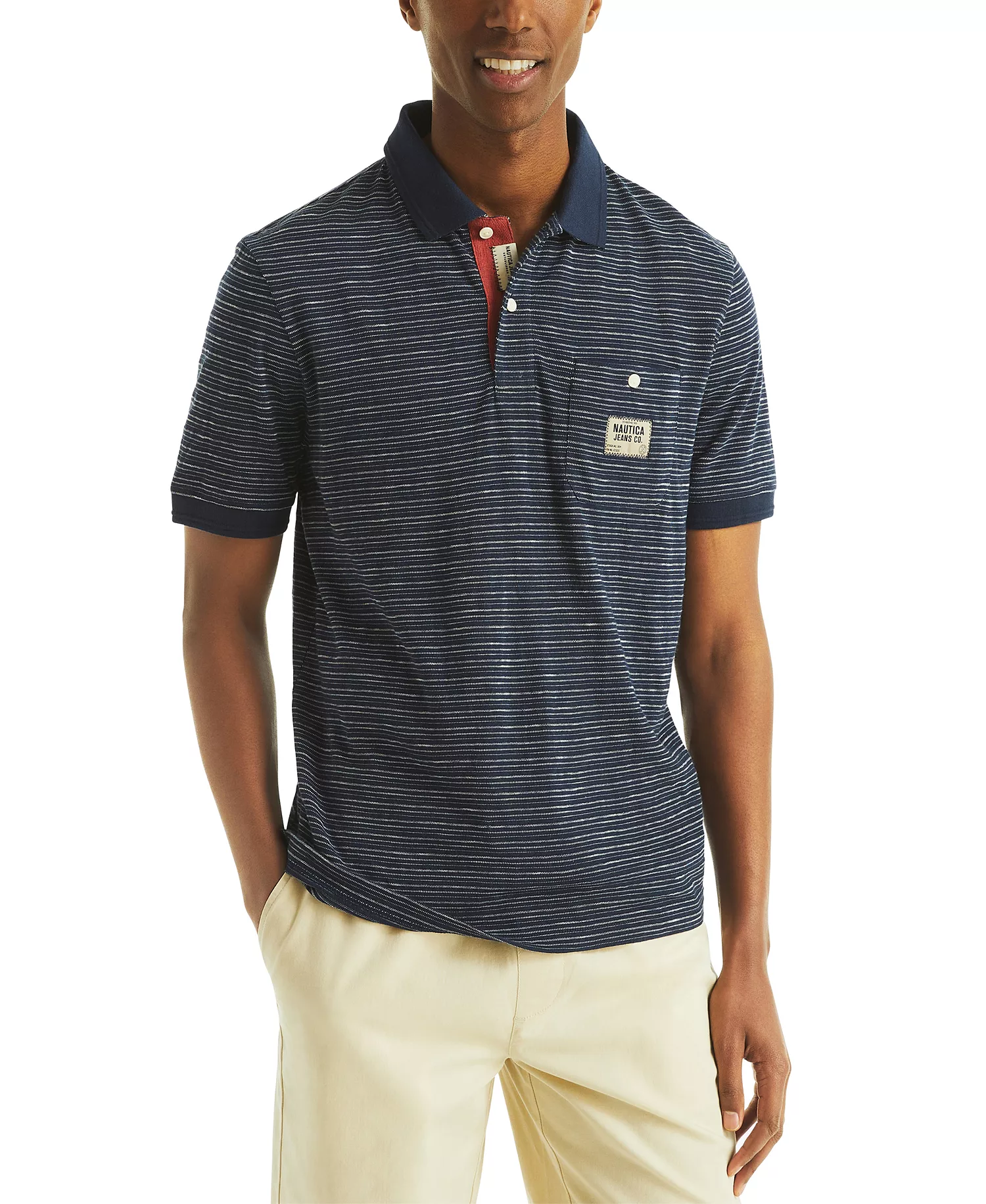 Men's Short Sleeve Textured Striped Polo Shirt - Black Iris - 2XL