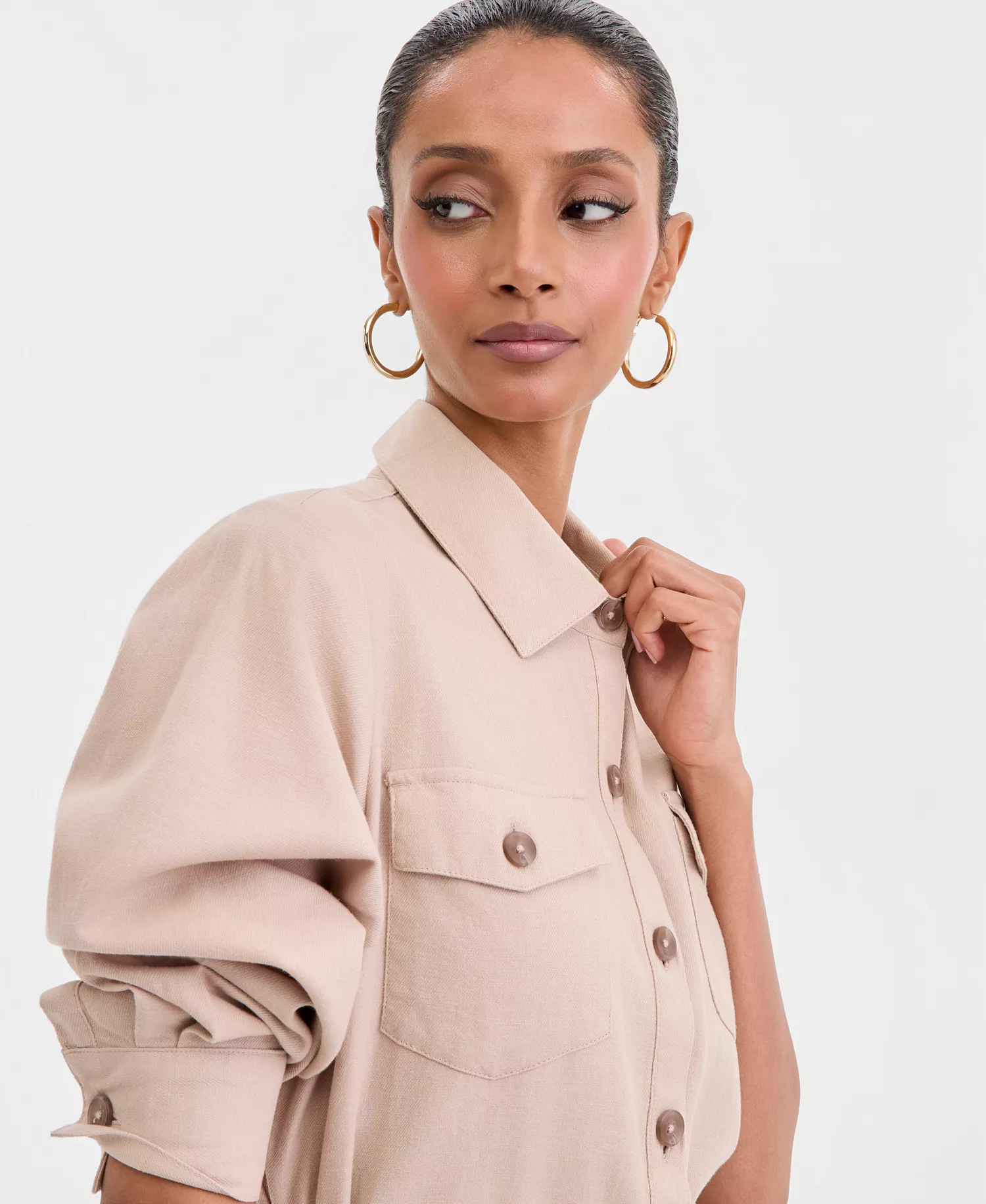 Women's Long-Sleeve Belted Shirtdress, Macy's Exclusive - Neutral - L