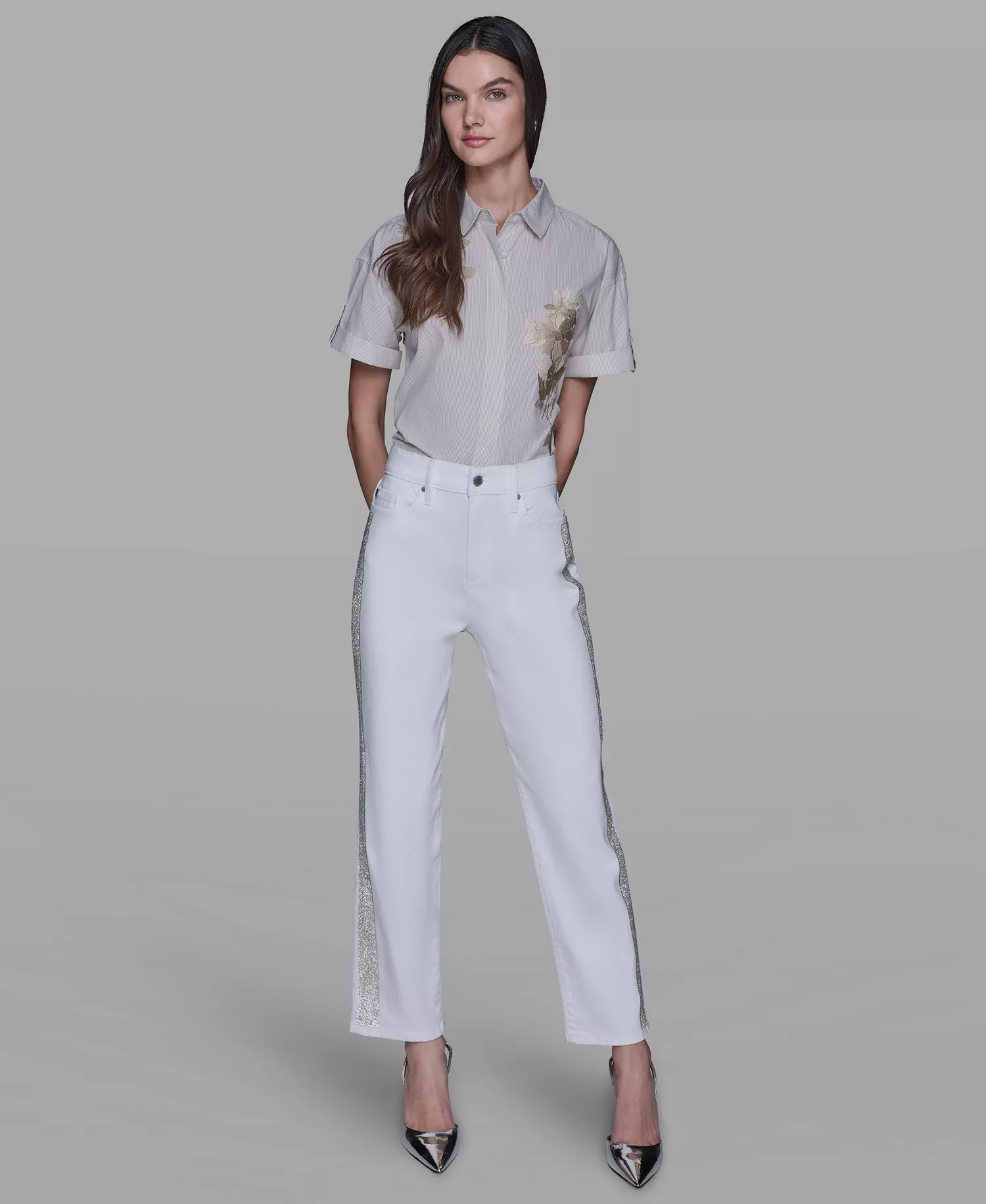 Women's Stripe Detail Jeans - White - 0