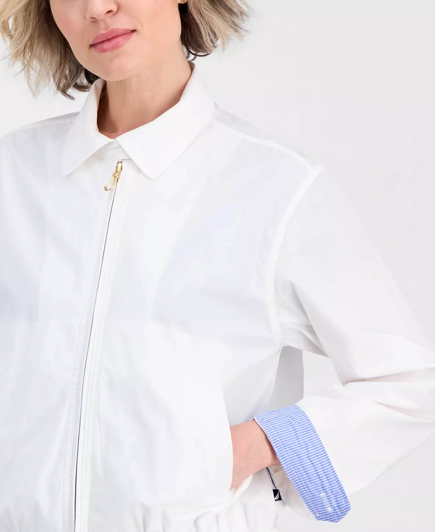 Jeans Women's Cotton Solid Zip-Front Jacket - Bright White - L