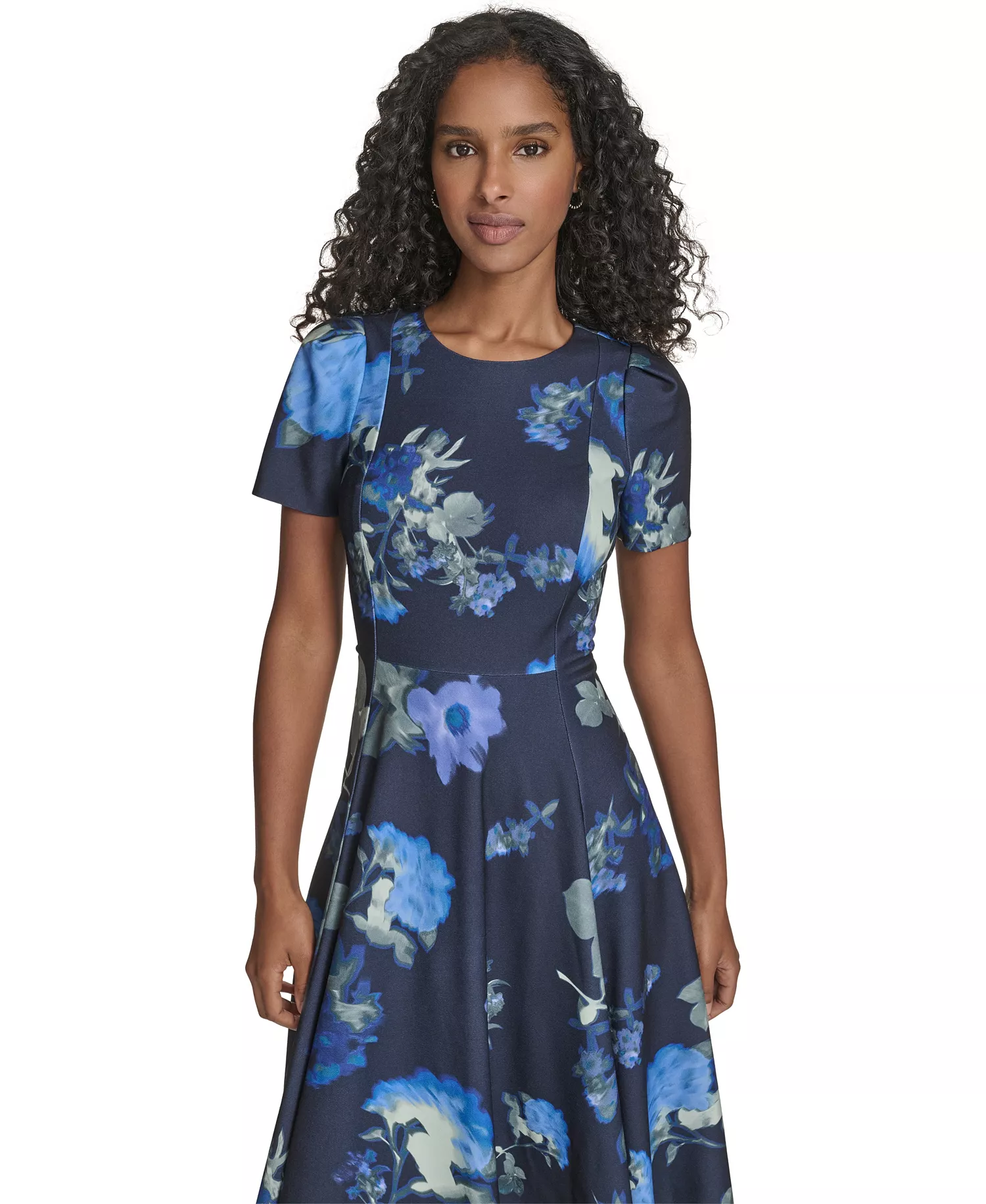 Women's Short-Sleeve Crewneck Dress - Indigo Multi - 12