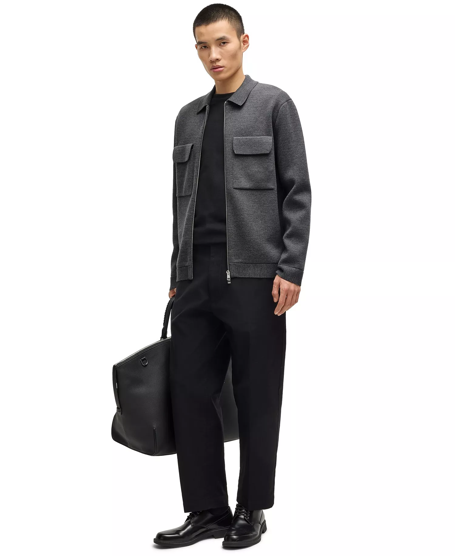 Men's Virgin Wool Zip-Up Regular-Fit Jacket - Open Gray - M