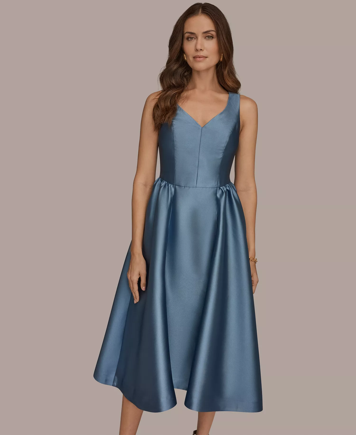 Women's Sleeveless V-Neck A-Line Midi Dress - Washed Indigo - 10