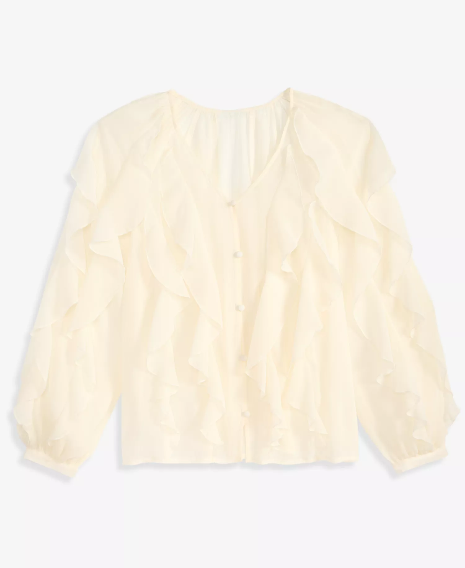 Petite V-Neck Ruffled Blouse, Created for Macy's - Vintage Cream - P/L