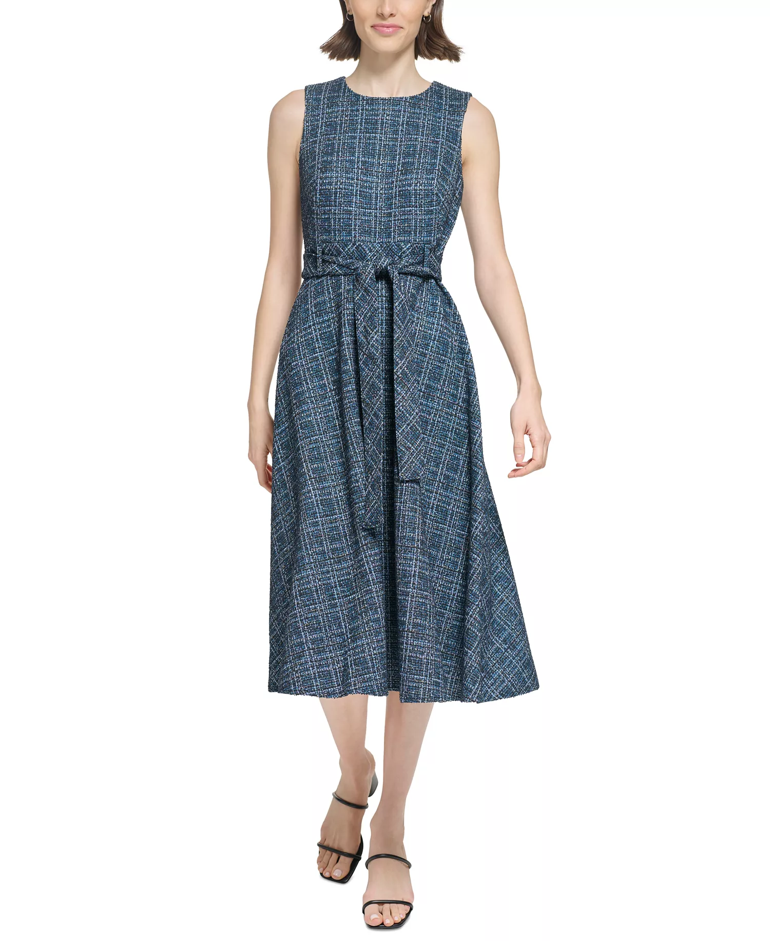Women's Tweed Belted A-Line Dress - Posideon Multi - 10