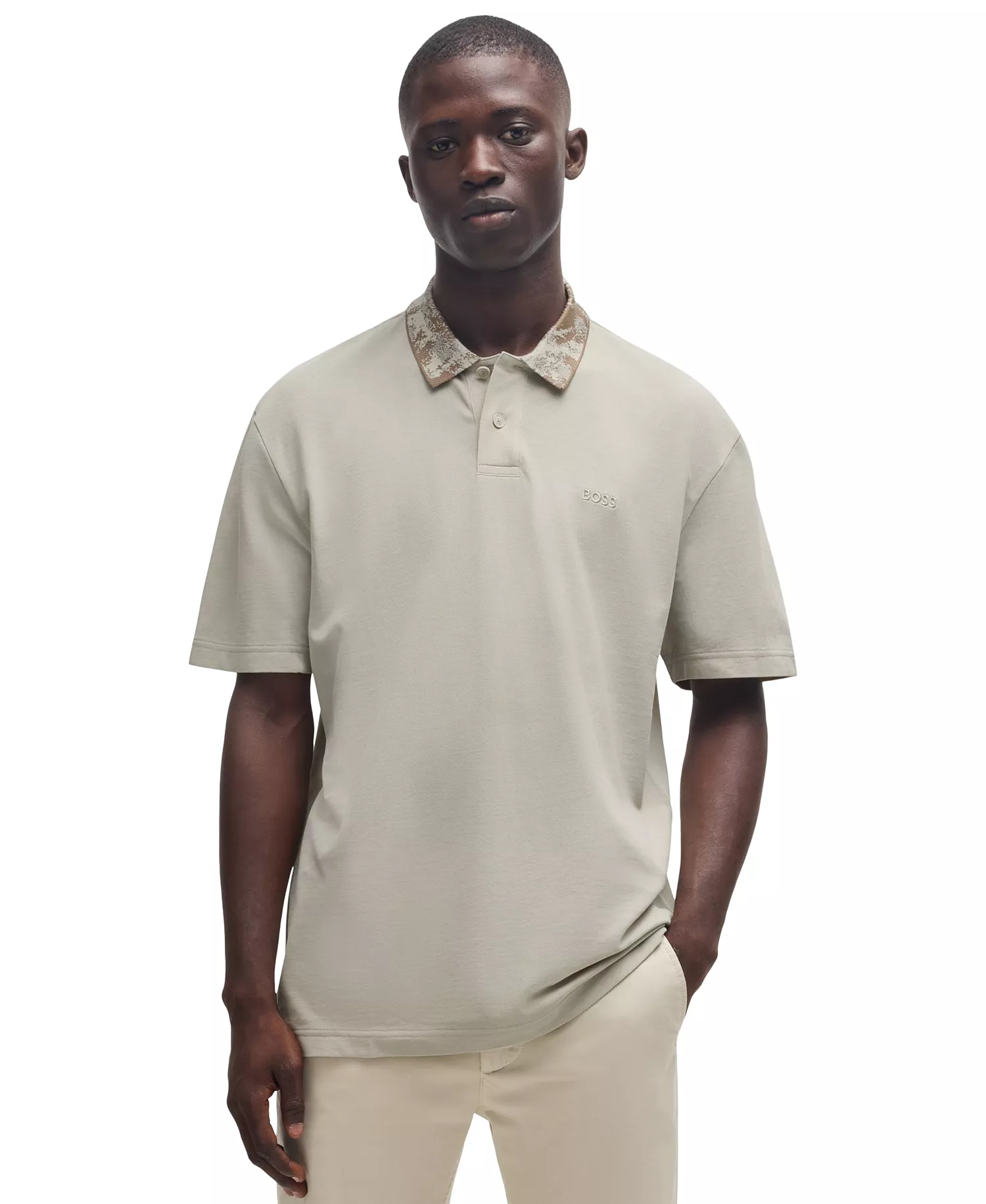 Men's Jungle-Artwork Pique Polo - Open Beige - 2XL