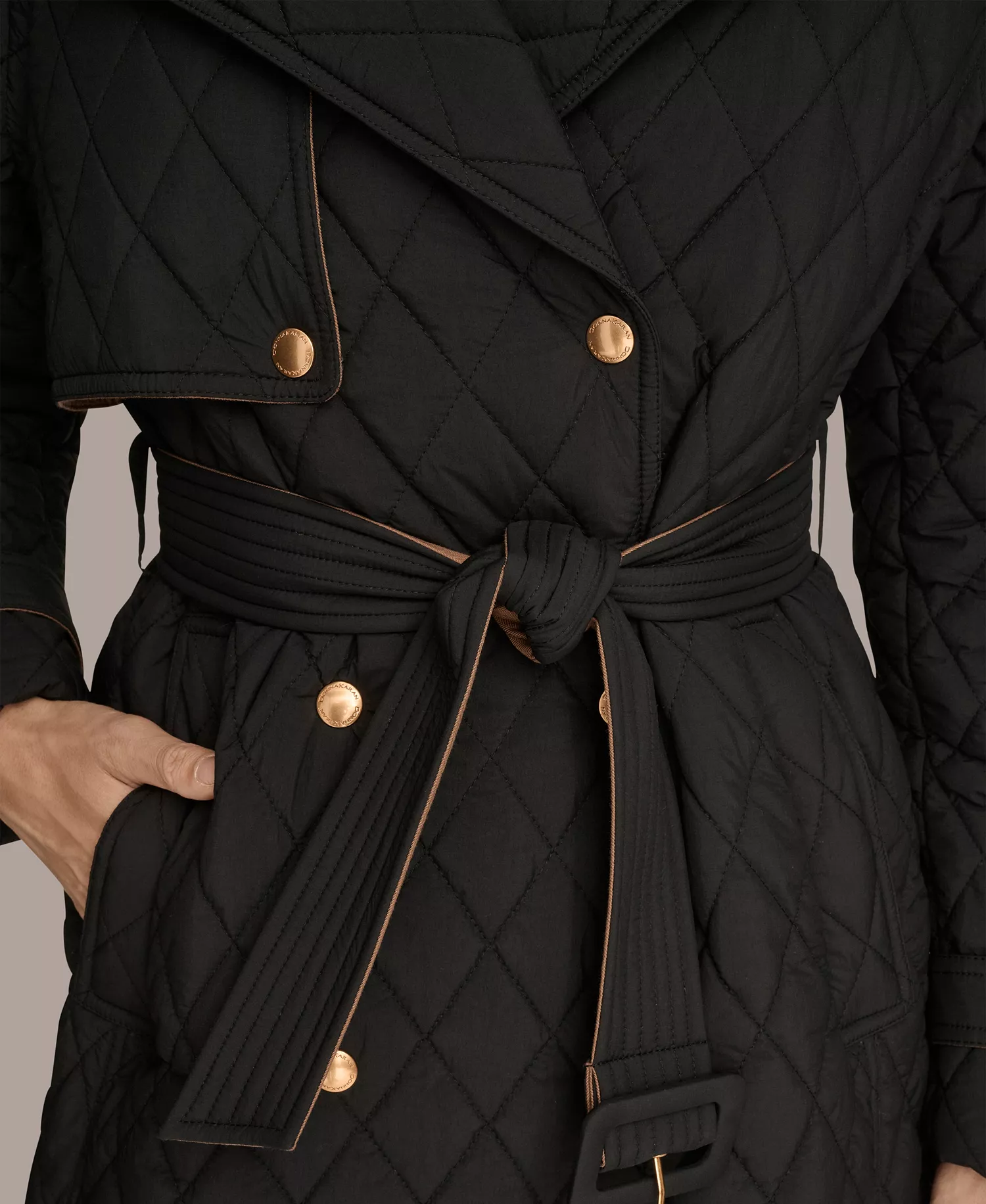 Women's Belted Maxi Quilted Coat - Black - M