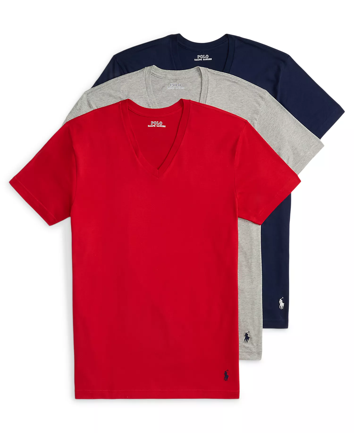 Men's 3-Pack V-Neck Undershirts - Red/Andover Heather/Cruise Navy - L