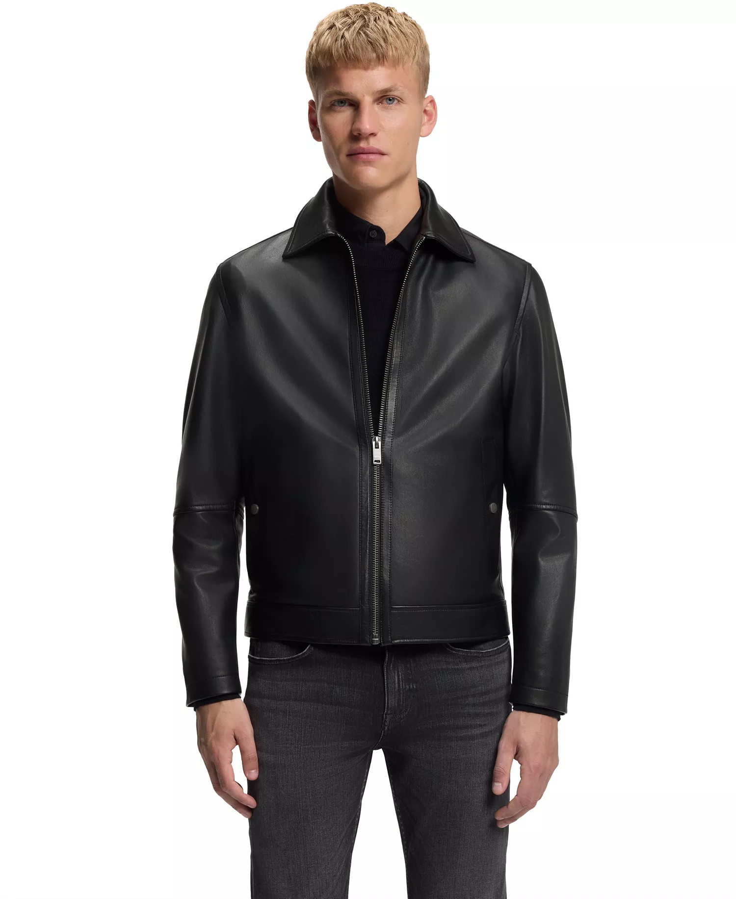 Men's Nappa Leather Regular-Fit Jacket - Black - 38R