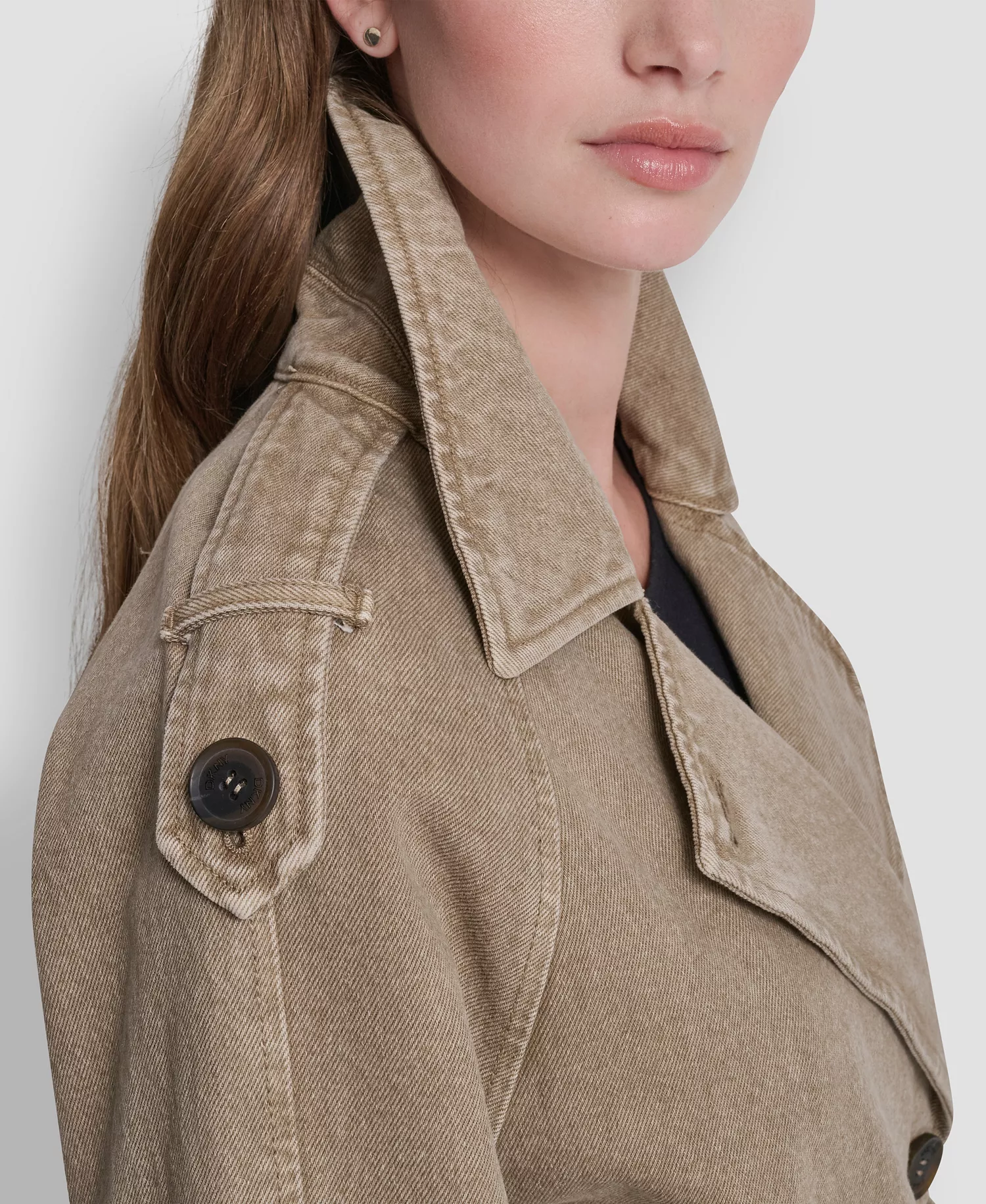 Women's Double Breasted Denim Belted Trench Coat - Khaki - L